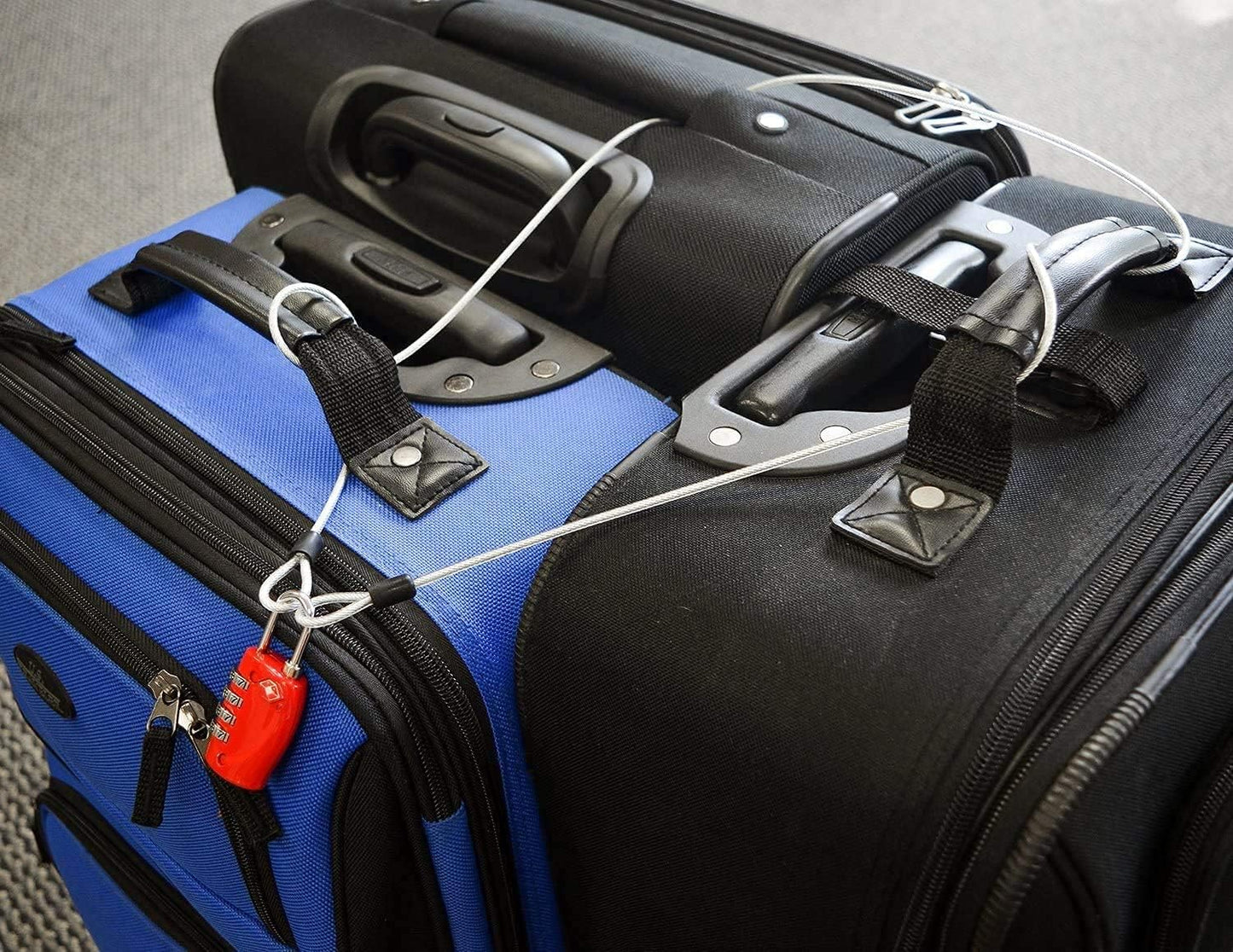 30FT 3mm Outdoor Travel Long Security Cable Lock,Braided Steel Coated Safety Cable Luggage Lock,Safety Cable Wire Rope Double Loop Lightweight (1 Pack)