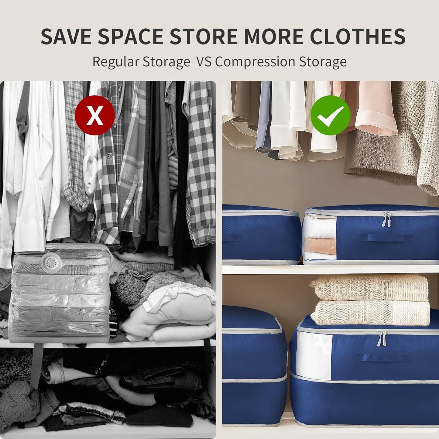 DIMJ Comforter Storage Bag 6 Pack - Blanket Storage Organizer Compression Bags, Large Capacity Ultra Space Saving Self Compression Organize for Bedding, Pillow, Duvet, Sheet Storage with Zipper Window