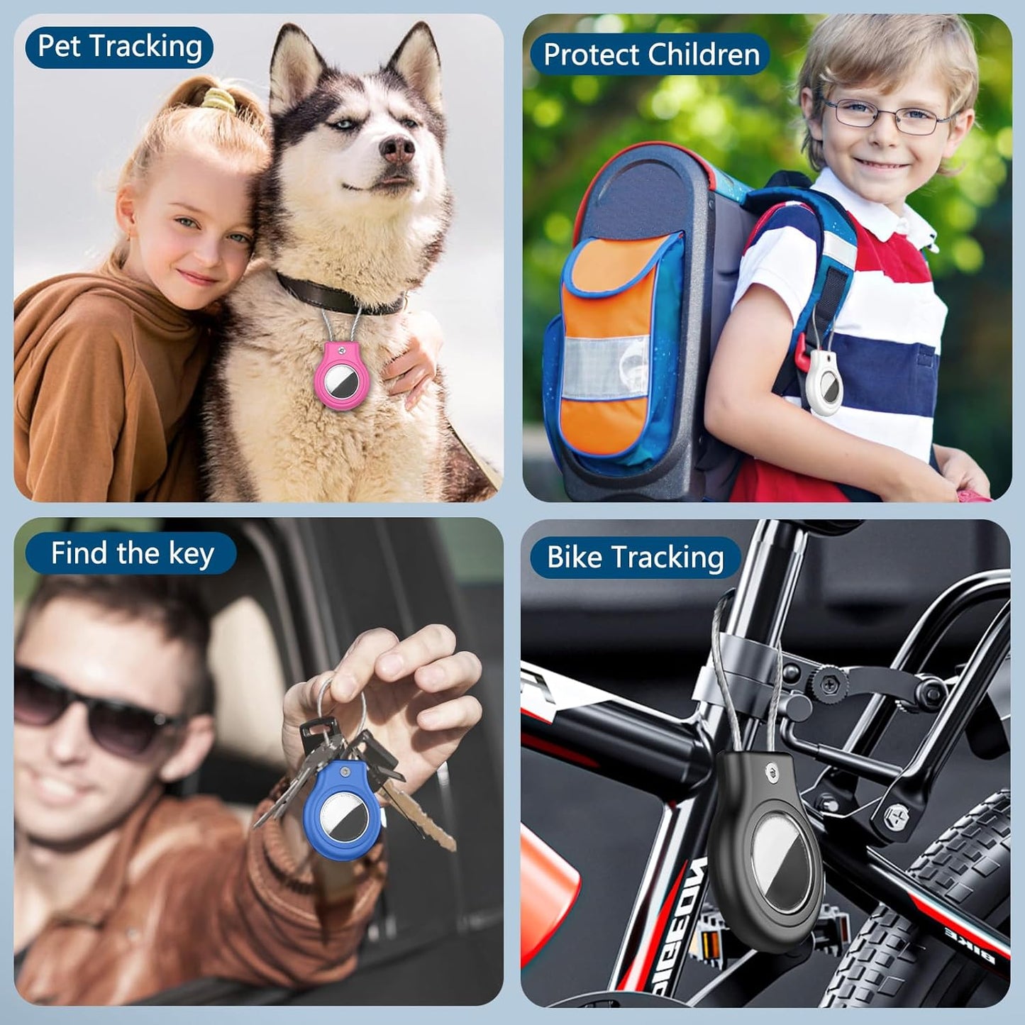 Waterproof Airtag Holder,4 Pack Airtag Case with Secure Lock,Airtags Keychain for Apple Air tags,Anti-Lost Protective Case Air tag Accessories for GPS Tracker Luggage,Bag,Key,Pet-Black/White/Pink/Blue