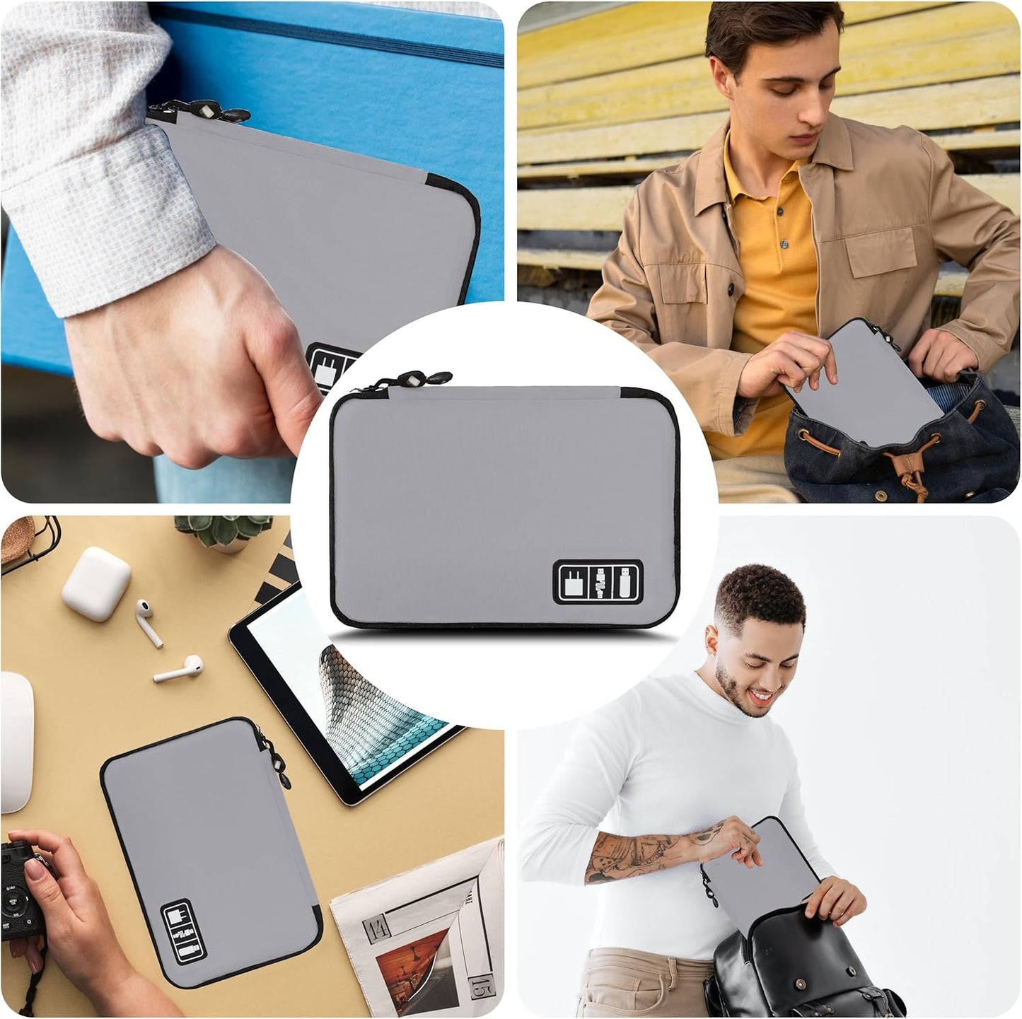 Electronics Organizer,Travel Cord Organizer Pouch, Portable Cable Organizer Bags,Travel Electronic Accessories Storage Case for Cables, Cords, Charger, Phone (Gray)