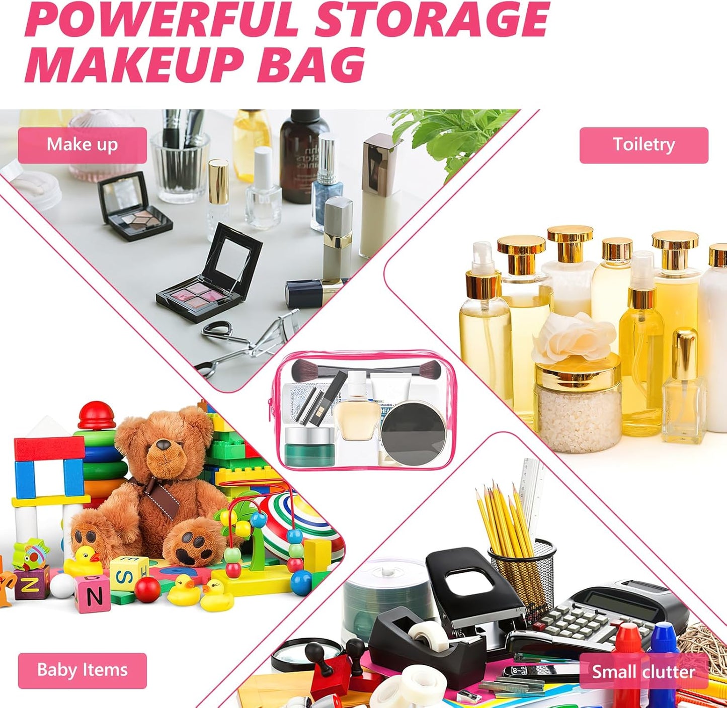 AURUZA 6 Pack Clear Toiletry Bag,Portable Travel Makeup Bags with Zipper, TSA Approved Clear Organizer Bags, PVC Cosmetic Pouch for Airport Airline Compliant (6 Packs Rose Red)