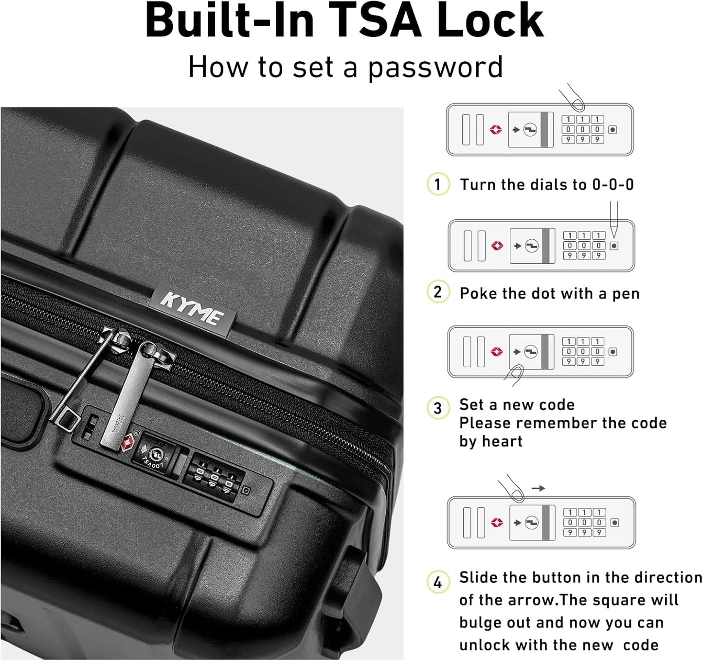 KYME Hardside Carry On Luggage 22x14x9 Airline Approved with TSA Lock Hardshell Carry On Suitcase with Spinner Wheels Travel Rolling 22 Inch Luggage with Cup Holder for Men Women Black