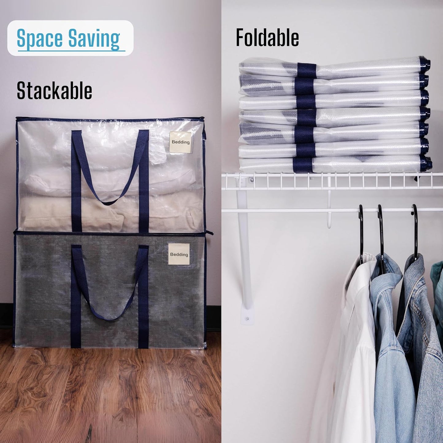 VENO 6 Pack Moving Bags, Heavy Duty, Moving Boxes Alternative, Packing Storage Supplies for Dorm Room Essentials with Zipper for Clothes, Extra Large Totes for Packaging (Clear, 6 Pack)