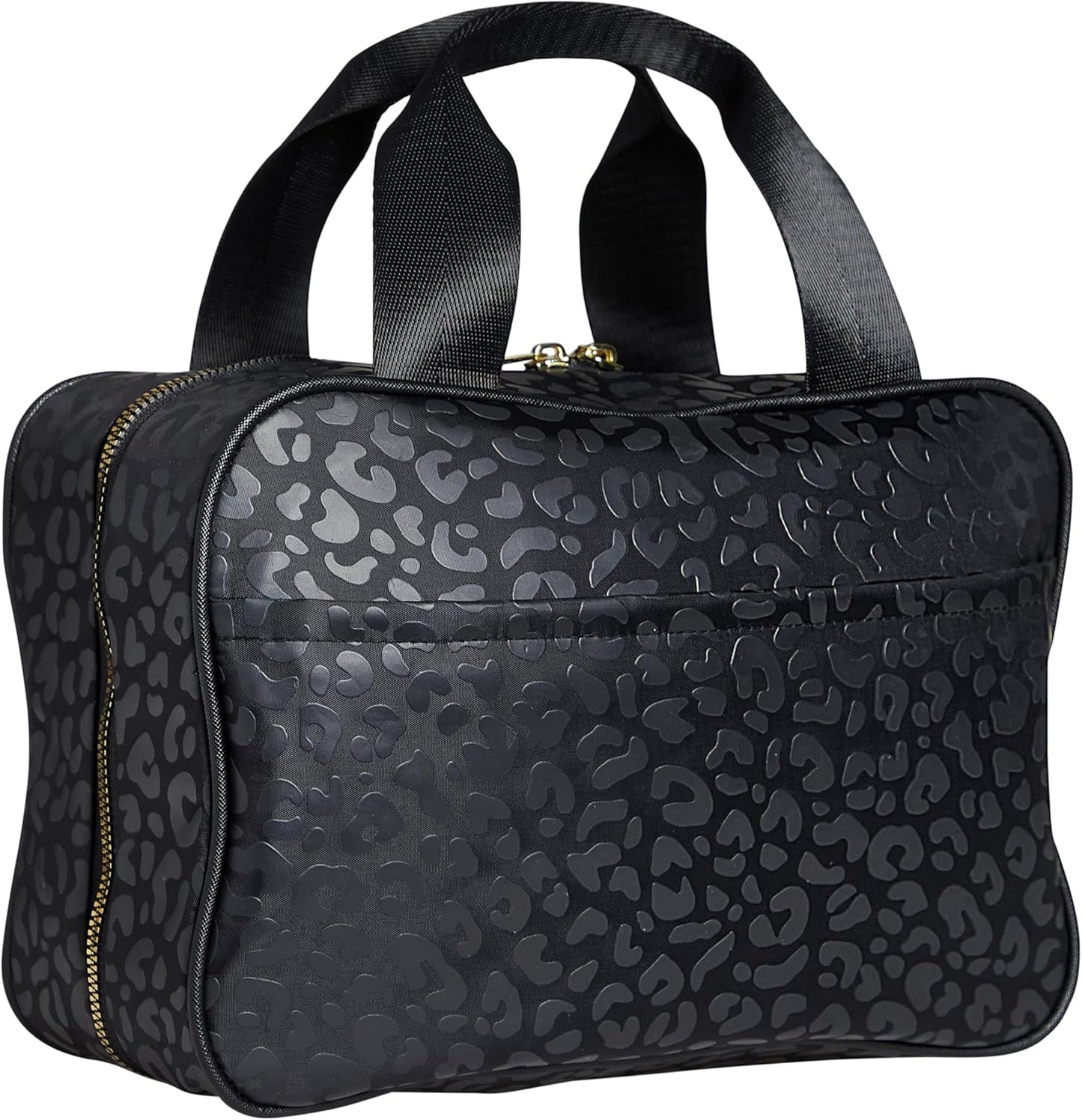 Nicole Miller New York Once Upon a Rose Makeup Bag, Multifunctional Travel and Toiletries Bag, Cosmetics Essentials Accessories Bag, Luxurious, Classic, Chic, and Stylish, Black Cow