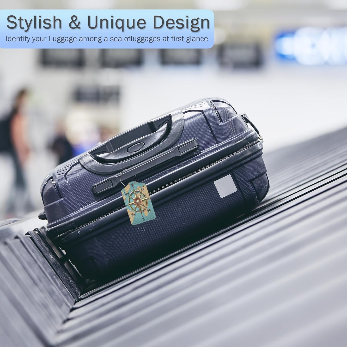 Retro World Map Luggage Tags for Suitcase,Nautical Compass Luggage Tags of Set 2 Leather Identifiers Privacy Cover with Stainless Steel Loop for Women Men Travel Bag Suitcase