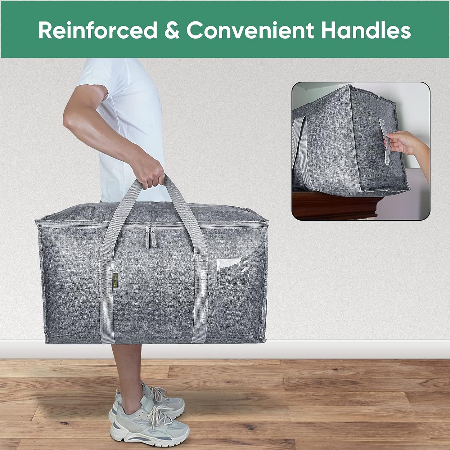 BALEINE 8-Pack Oversized Moving Bags with Reinforced Handles, Heavy-Duty Storage Tote for Clothes, Moving Supplies (Winter Grey, 8-Pack)