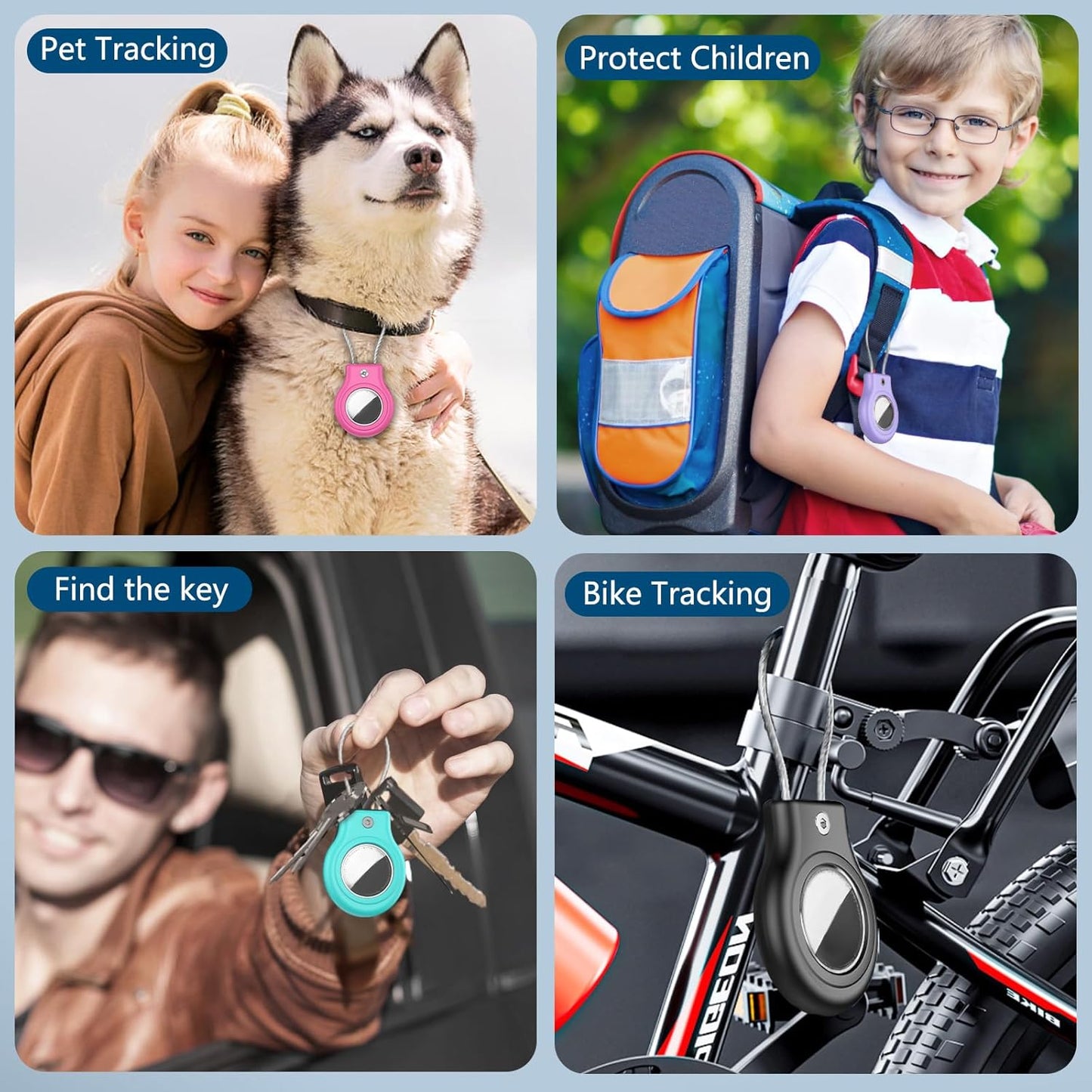 Waterproof Airtag Holder,4 Pack Air tag Case with Secure Lock,Airtags Keychain for Apple Airtag,Anti-Lost Protective Case Air tag Accessories for GPS Tracker Luggage,Key,Pet-Black/Pink/Green/Purple