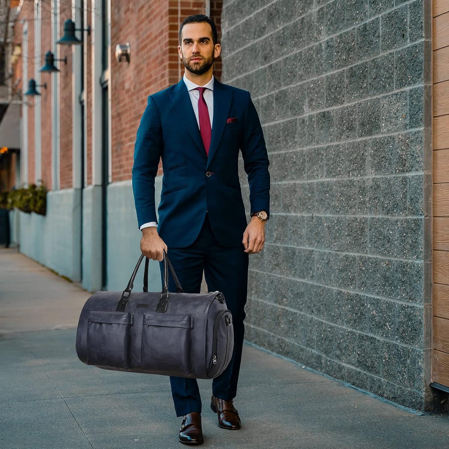 Leather Garment Bag for Travel, Modoker Carry On Suit Carrier Travel Bag with Shoulder Strap/Multiple Pockets - Ideal for Business Trips & Weekend Getaways - The Garment Duffel Bag for Traveling Men