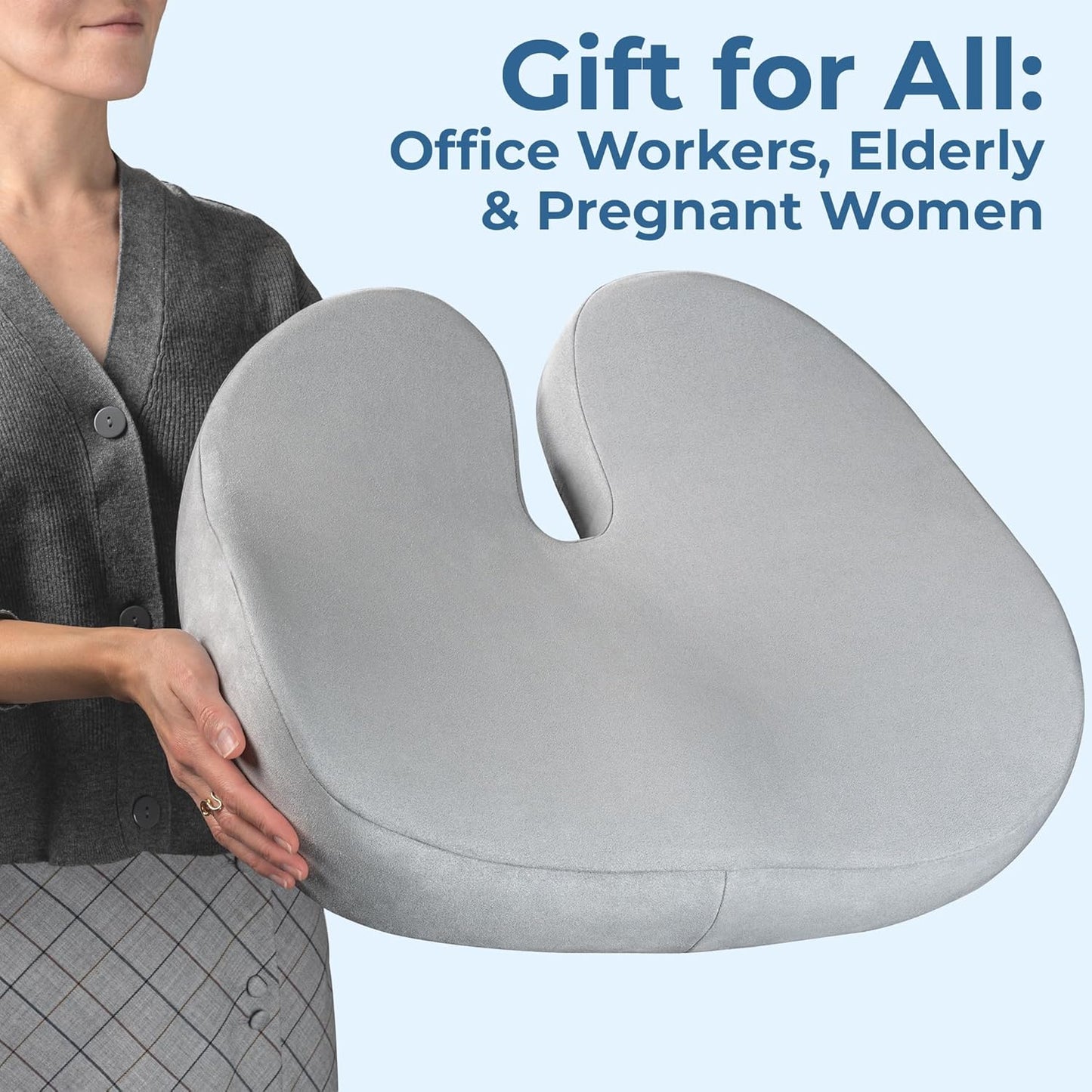 5 STARS UNITED Seat Cushion for Tailbone Pain Relief โ Large Memory Foam Cushion for Coccyx, Hip, Sciatica & Post-Surgery Recovery โ Wheelchair, Car, Desk, Gaming & Office Chairs, Light Gray