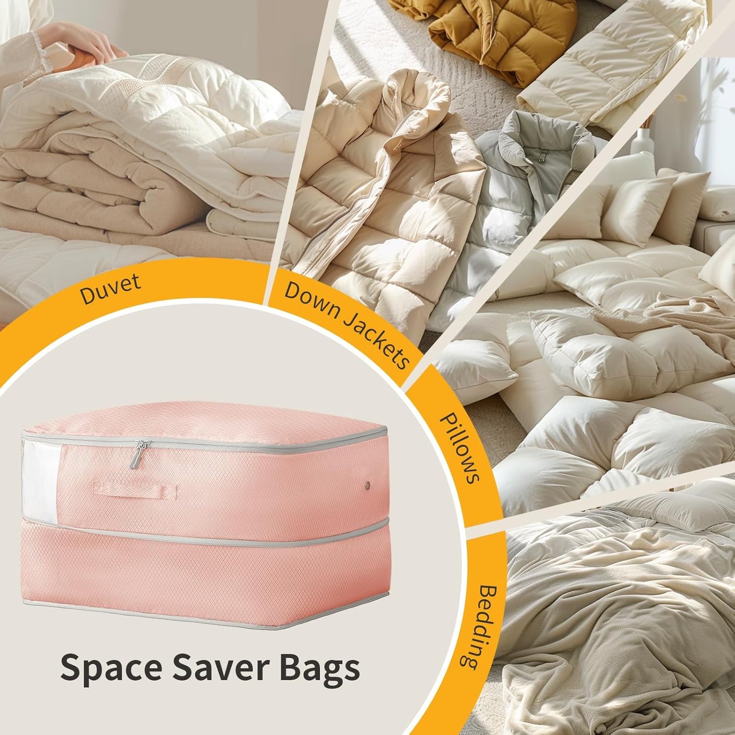 DIMJ Comforter Storage Bag 6 Pack - Blanket Storage Organizer Compression Bags, Large Capacity Ultra Space Saving Self Compression Organize for Bedding, Pillow, Duvet, Sheet Storage with Zipper Window