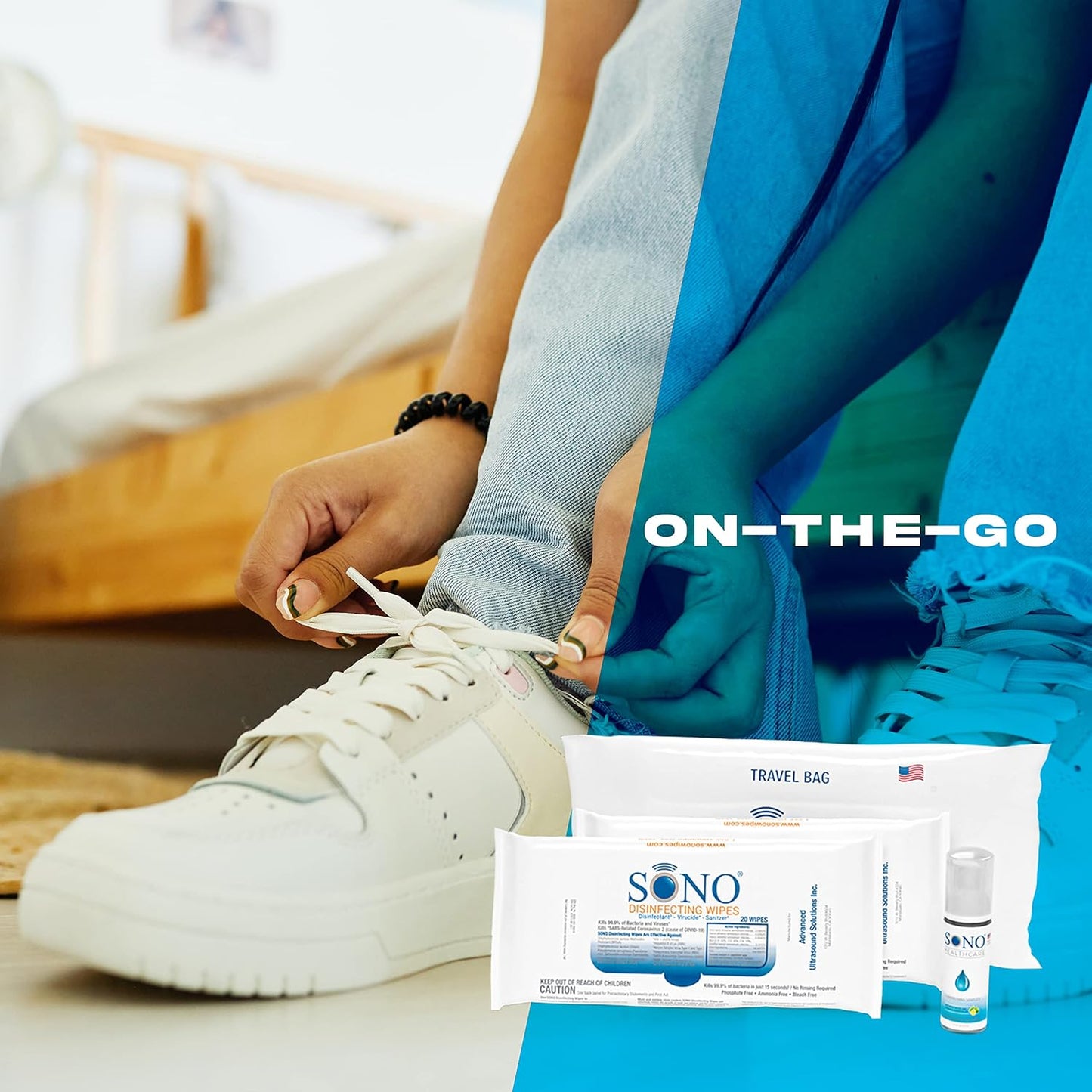 SONO Multi-Surface Disinfecting Wipes - 40 Count (Pack of 2) + Sanitizer, Shoe Cleaner & Sanitizer Kit, Quick Clean and Stain Removal, Sneaker Cleansing Travel Pack