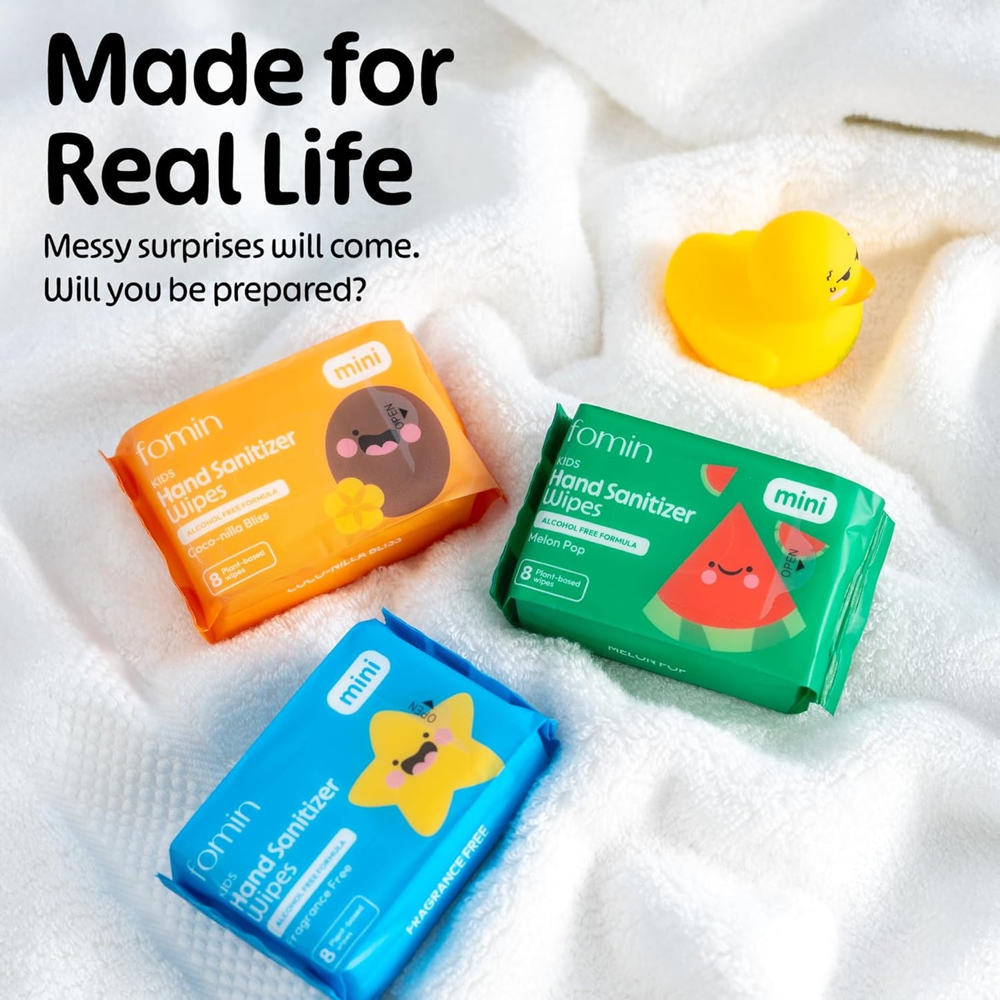 Fomin Mini Hand Sanitizer Wipes 30 Pack (8 Count) - Variety Pack Mini Wet Wipe - pH Balanced, Biodegradable, Antibacterial On The Go Hand Sanitizing Wipes - Hypoallergenic, Plant-Based Travel Wipe