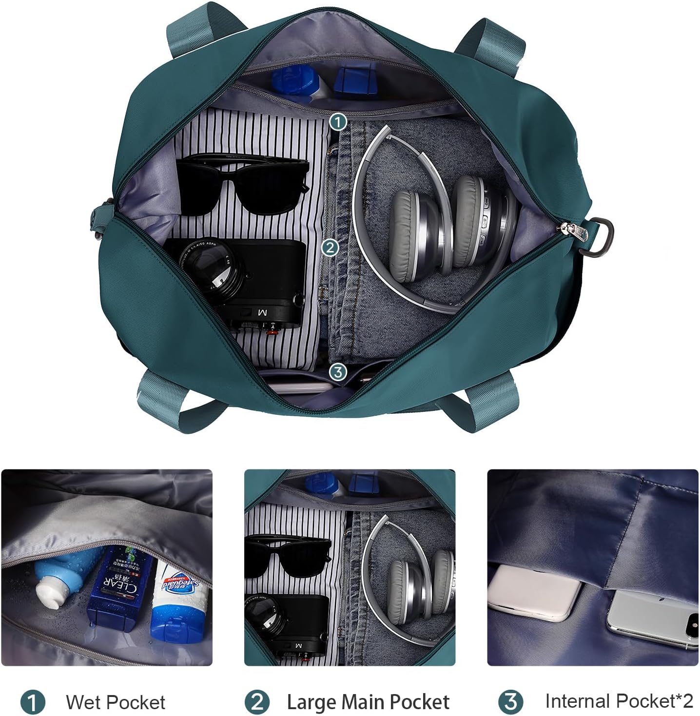 Travel Duffel Bag, Sports Tote Gym Bag, Shoulder Weekender Overnight Bag for Women