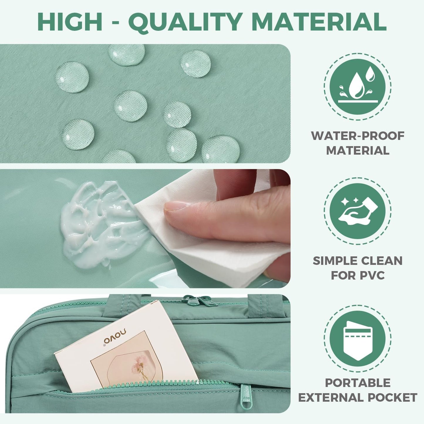 Toiletry Bag For women,Portable Hanging Organizer,4 Leakproof Compartment for full-sized Conditioner, Brushes Set, Makeup Accessories,Visible and easy to access.L-mint