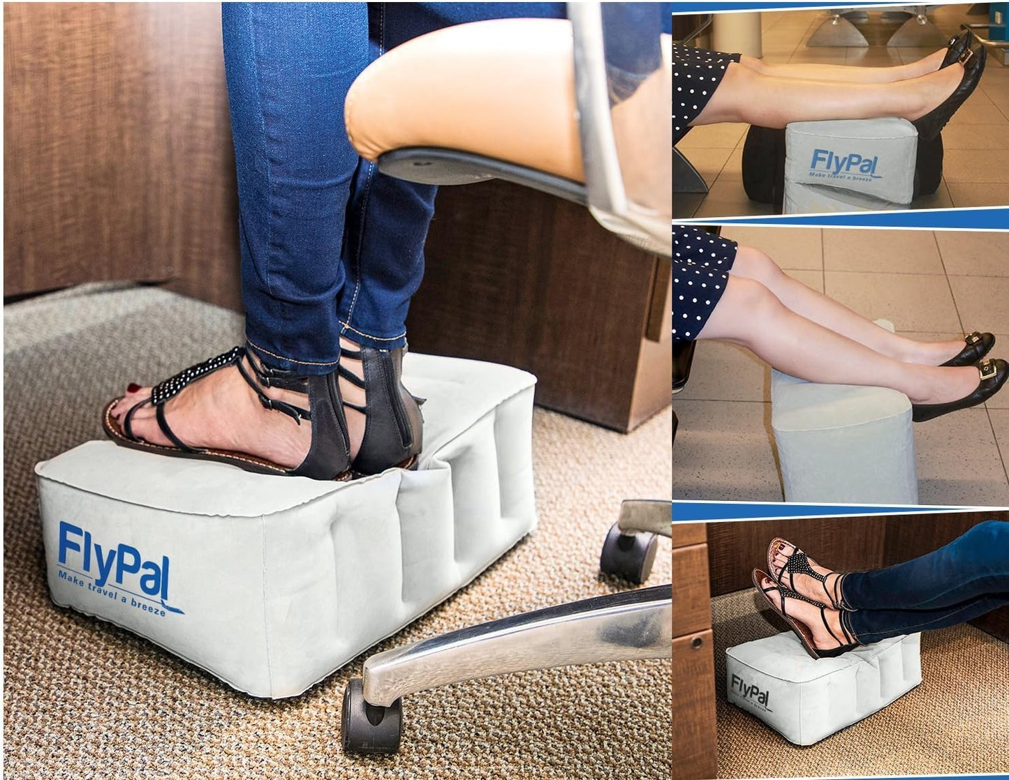 Inflatable Foot Rest Pillow for Travel, Patented 2 in 1 Design, Blow-Up Footrest Cushion for Home, Office. Airplane Travel Essential and Kids Airplane Bed