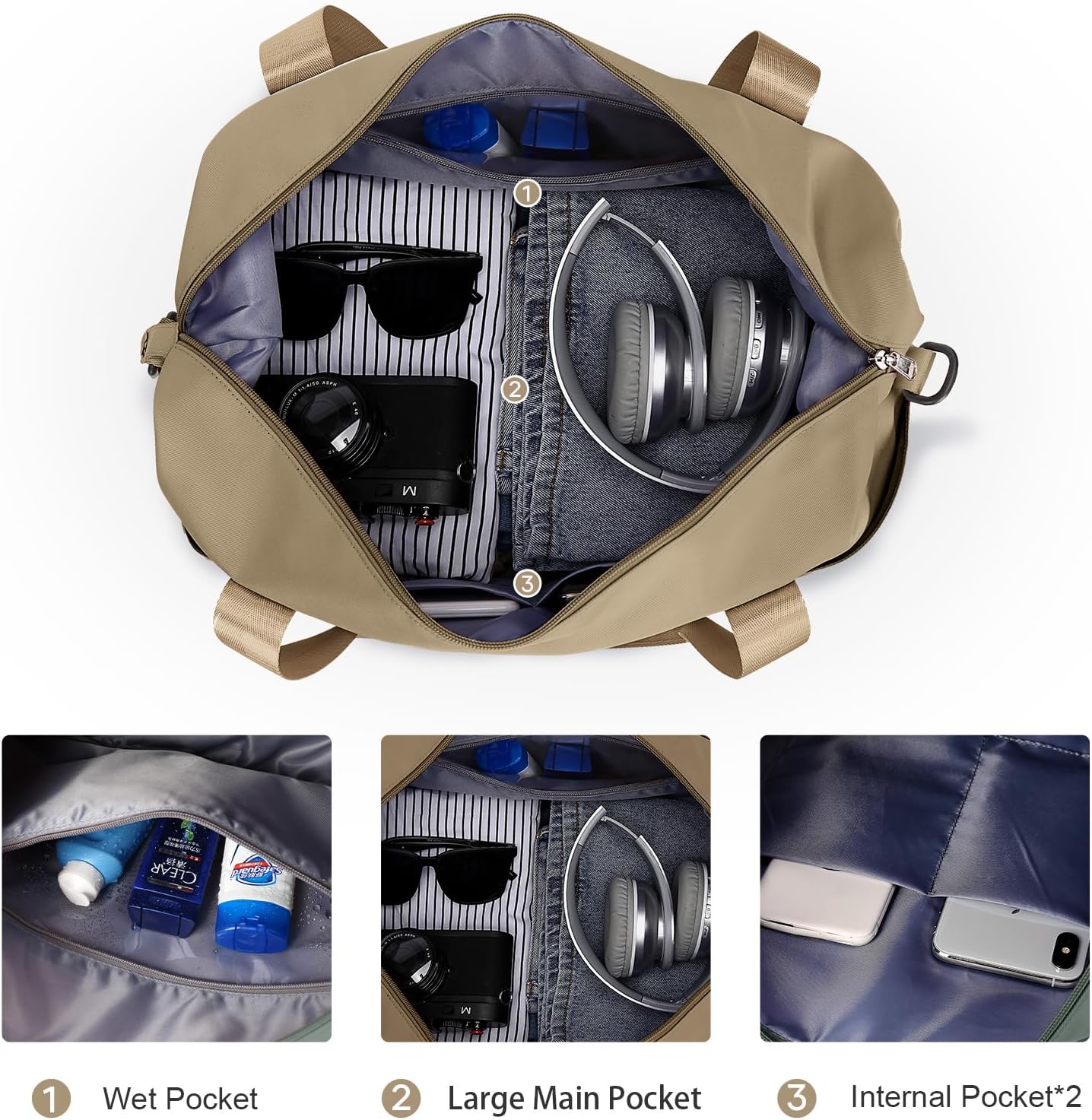 Travel Duffel Bag, Sports Tote Gym Bag, Shoulder Weekender Overnight Bag for Women