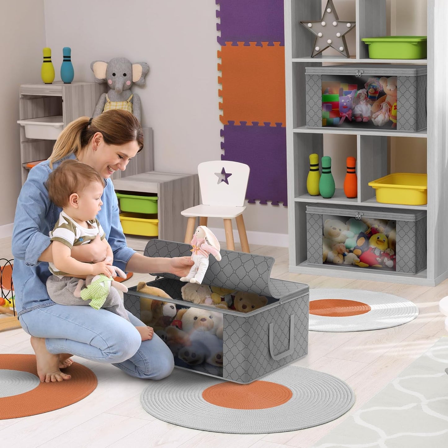 Sorbus Medium Clothes Storage Bags - Foldable Blanket Storage Bins for Organizing Bedroom, Closet, Clothing, Comforter, Organization with Clear Window, Lids and Carry Handles - Set of 11