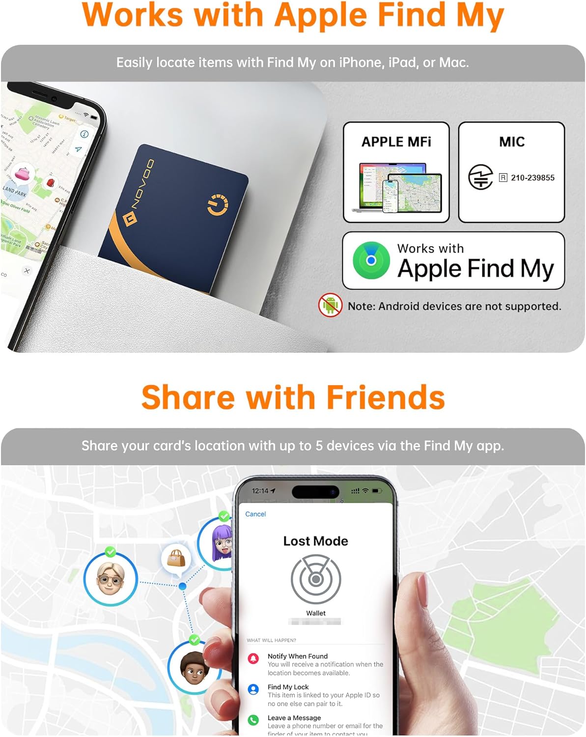 NOVOO SmartCard Air Locator Tag, iOS Only Bluetooth Tracker with Apple Find My, Slim Wallet Finder for iPhone, 6-Year Battery, Waterproof GPS Key Finder for Bags, Passport, 1 Pack (BL)