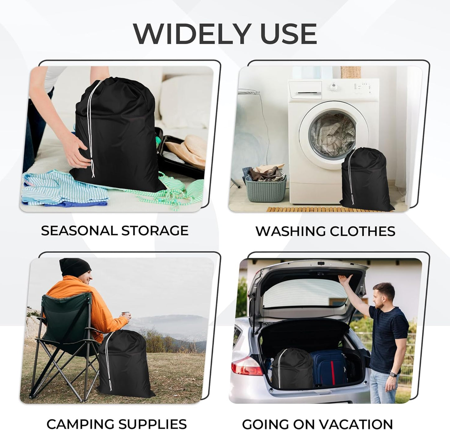 Laundry Bag with Locking Closure Drawstring – Extra Large Heavy Duty 100% Nylon, Large & Foldable Clothes Sack – Lightweight Dirty Laundry Organizer for Travel, Dorm, Gym – L 40" x H 50" (BLACK)