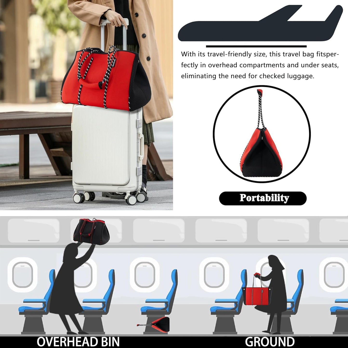 QOGiR Neoprene Multipurpose Beach Bag Tote with Inner Zipper Pocket … … … …