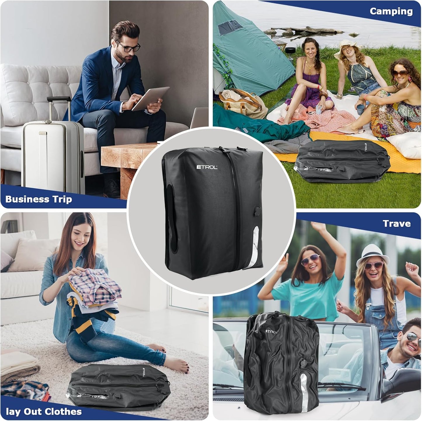 TPU Vacuum Bag for Travel, 70D Nylon Reusable Compression Bag with IP67 Waterproof Zipper, Compression Packing Cubes for Clothing, Space Saver Bags for Luggage and Backpack(Gray-2 PCS)