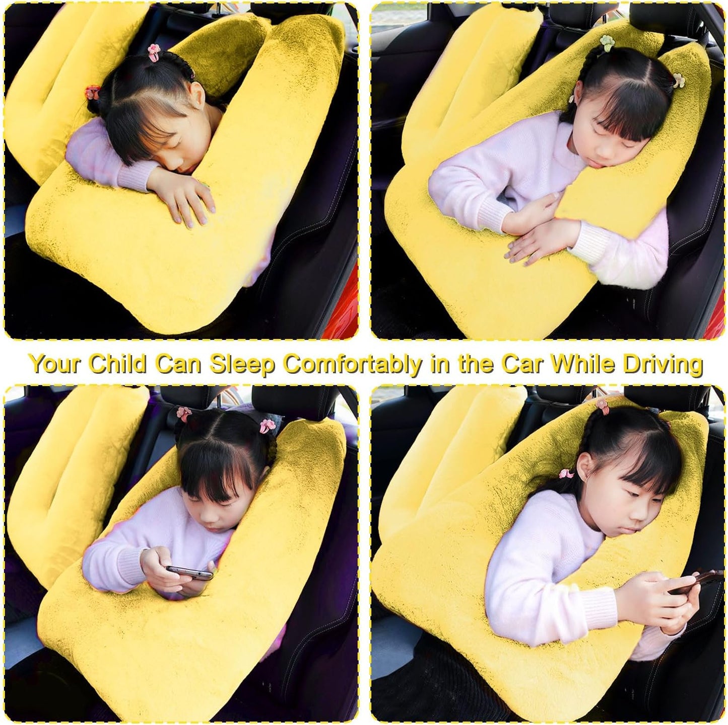 Travel Pillow, Travel Pillow for Kids, Sleeper Hold Pillow Travel, Removable U-Shaped Pillow for Adults and Children to Support Head and Body in The Back Seat of Long Car Trips (Yellow)