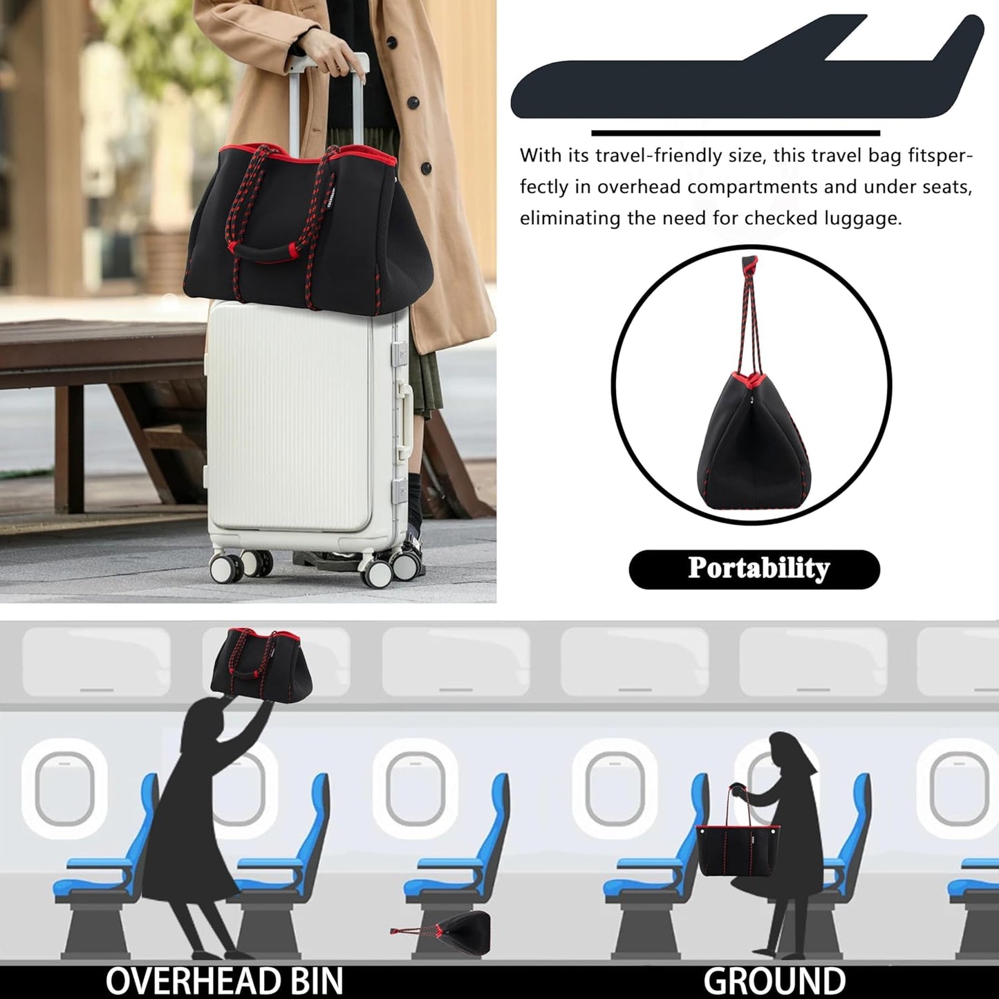 QOGiR Neoprene Multipurpose Beach Bag Tote with Inner Zipper Pocket … … … …