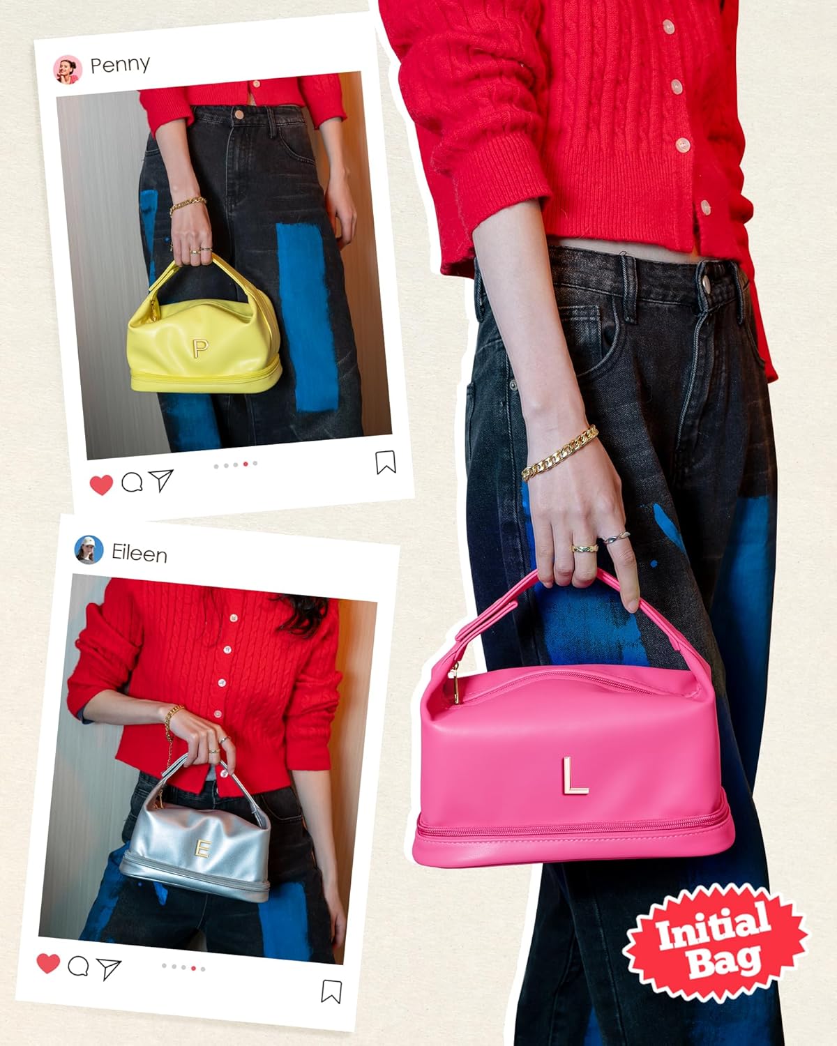 Appreciation Gifts for Women, Personalized Makeup Bag with Handle, Initial Double Layer Cosmetic Bag with Makeup Brush Organizer, Cute Cosmetic Pouch for Women, Maid Of Honor Gifts