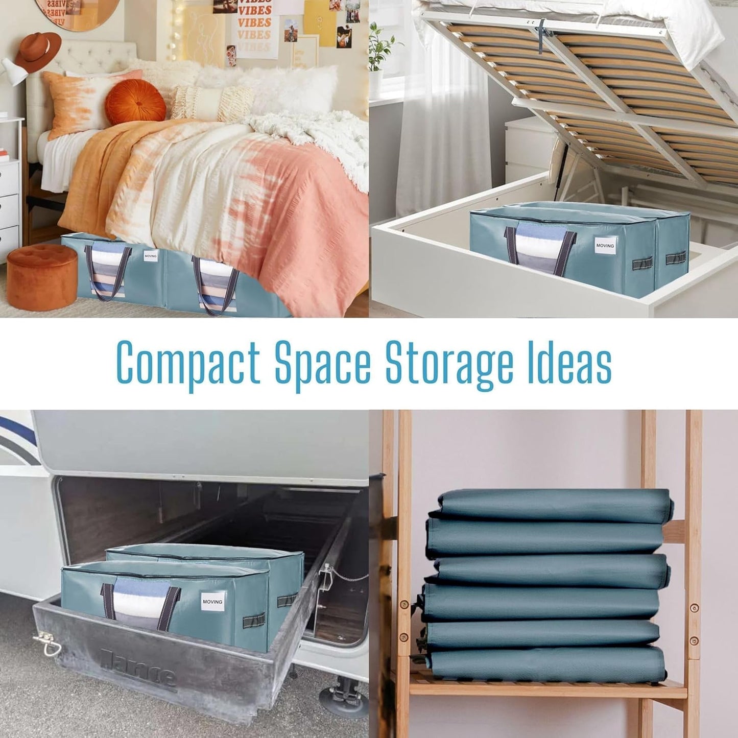 VENO 10 Pack Moving Bags, Comforter and Blanket Storage Bags for Closet, Moving Boxes, Boxes with Lids Alternative, College Dorm Packing Supplies, Foldable Heavy-Duty Tote (Shiny Light Blue, 10 Pack)