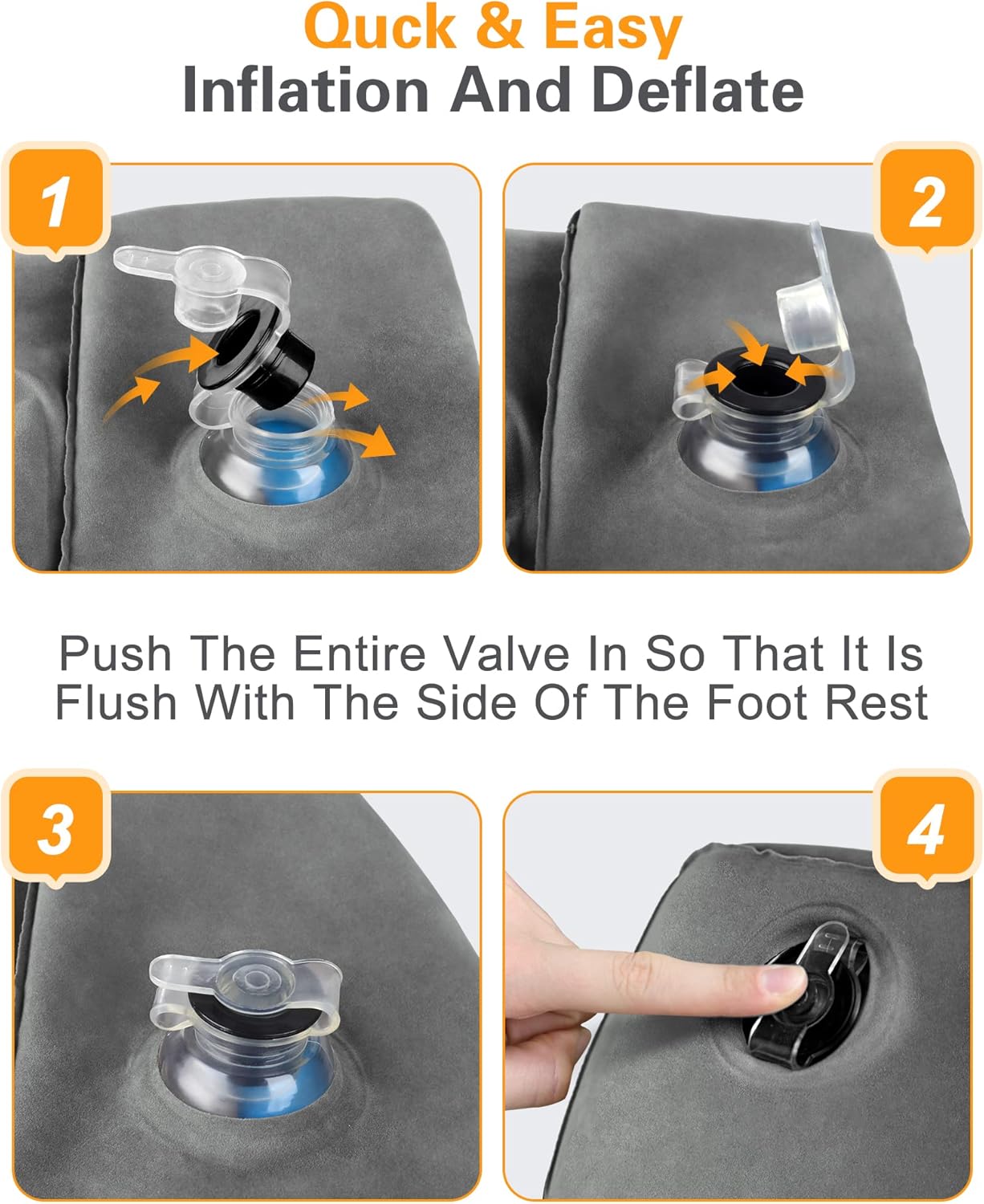 Sunany Inflatable Foot Rest Pillow for Airplane - Kids/Adults - Adjustable Height Cushions, to Sleep While Traveling,Suitable for Office,Home and Any Travel(Dark Grey,2 Pack)