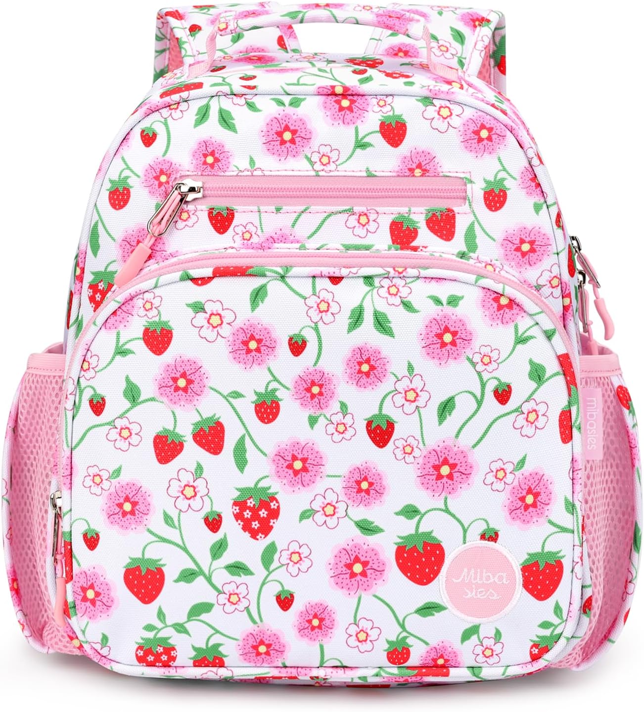 mibasies Toddler Backpack for Girls 2-4: Cute Kids Backpacks for Girls - Preschool Kindergarten Backpack - Strawberry Floral Pink