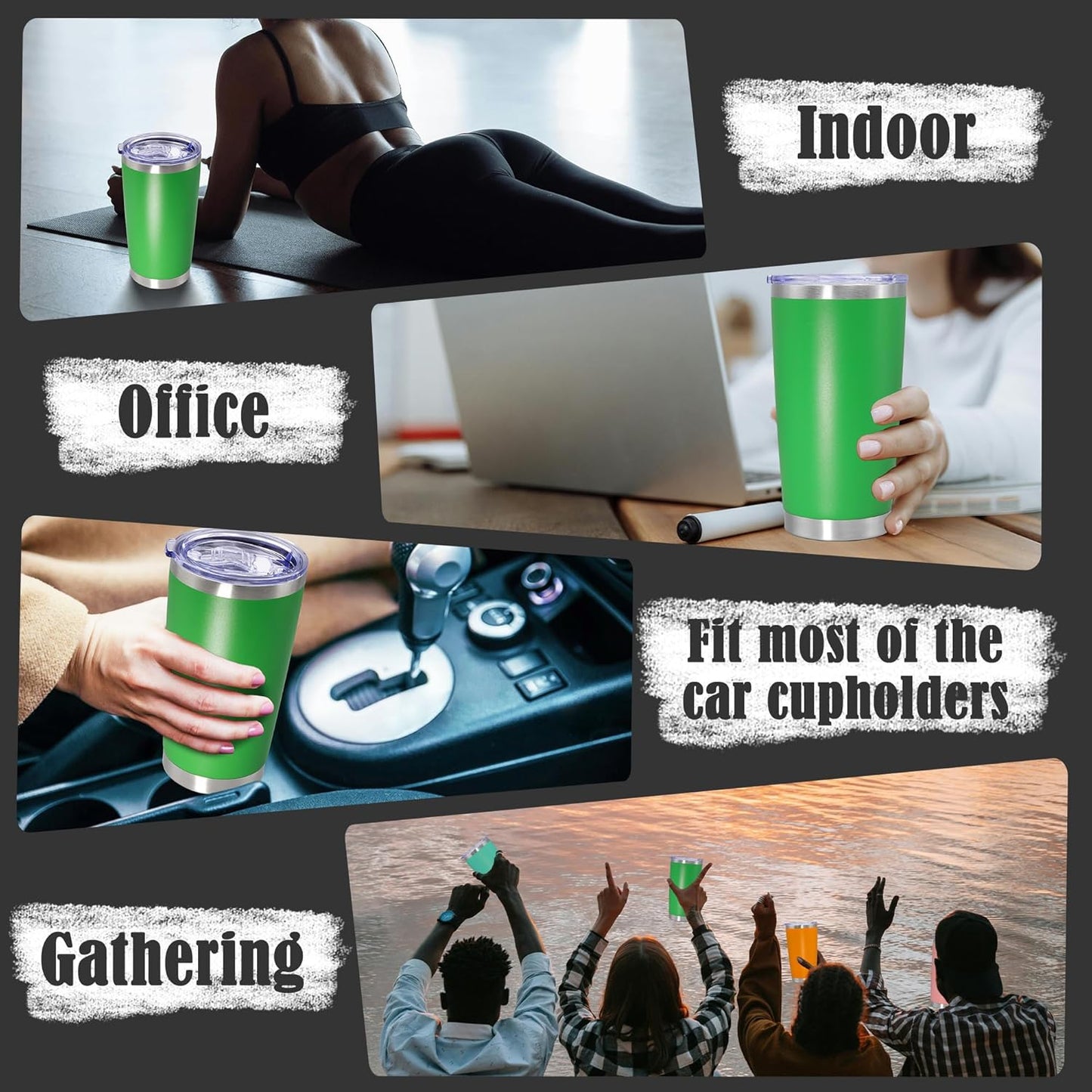 20 oz Tumbler Coffee Tavel Tumblers Bulk with Lid Stainless Steel Double Wall Vacuum Insulated Mug Powder Coated Cups fit Car Cupholder for Hot and Cold - Green, 1Pack