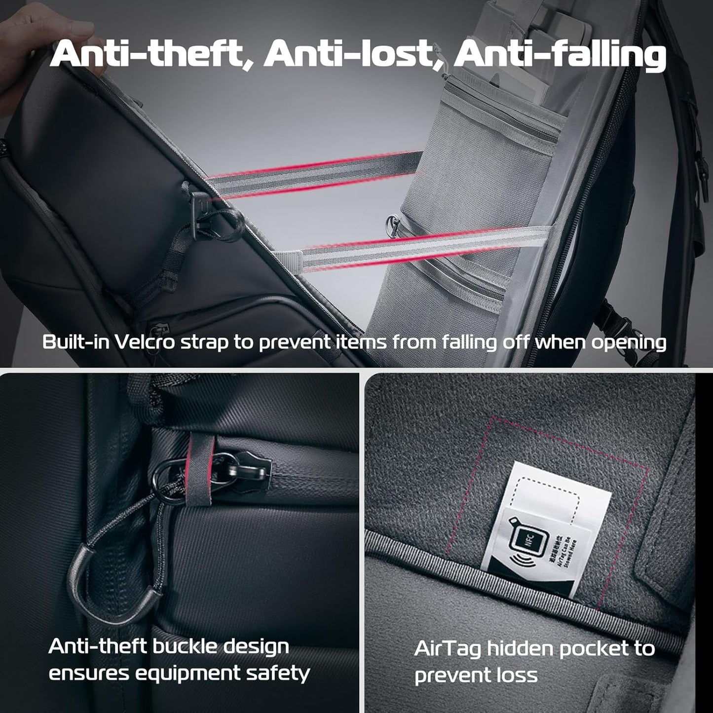 ULANZI Camera Backpack Professional Bag, Water-Resistant Photography Camera Case Anti Theft Travel for Photographers DSLR Mirrorless Camera Lens Tripod Holder 16" Laptop Black 22L