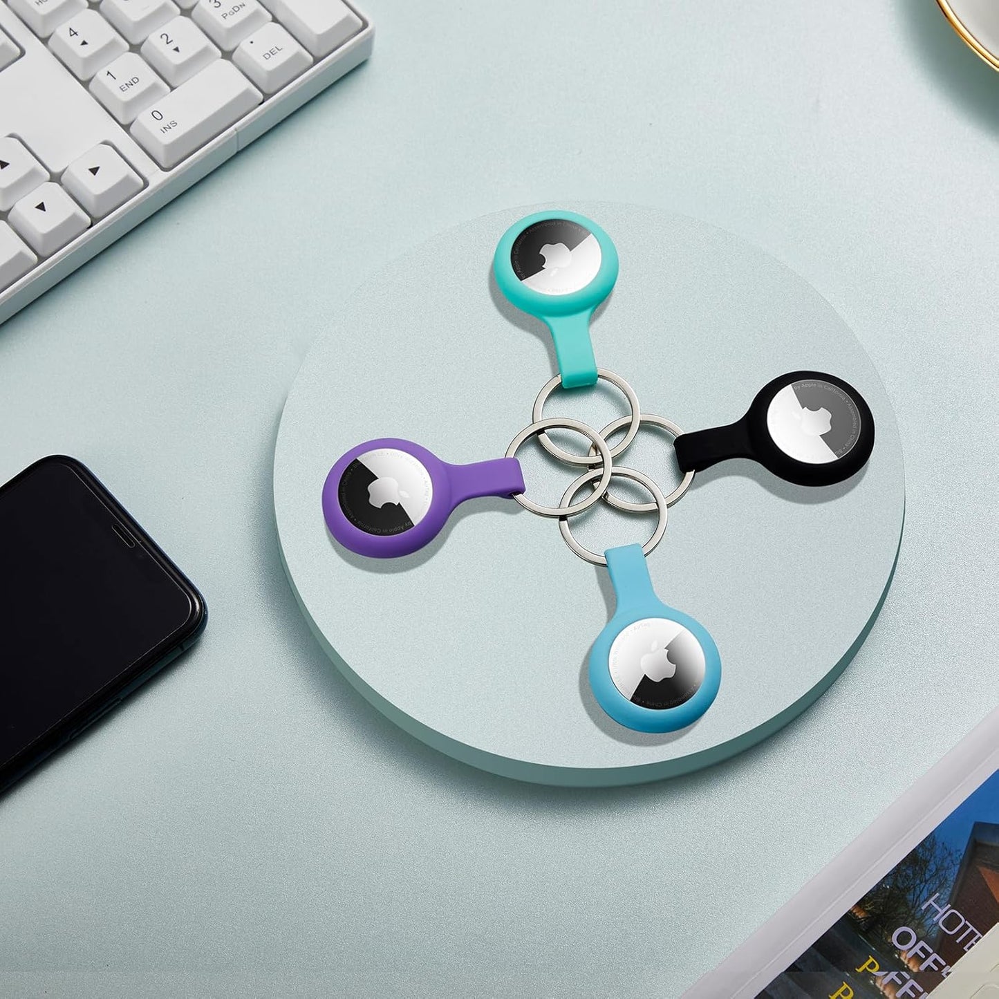 ThingsBag Airtags 4 Pack Holder Keychain, Silicone GPS Case Key Ring for Air Tags-4, Key Chain Accessories for Apple Item Finder Tracker, Itag Cover for Pet Dog Cat, Waterproof Airtag Keychain Holder