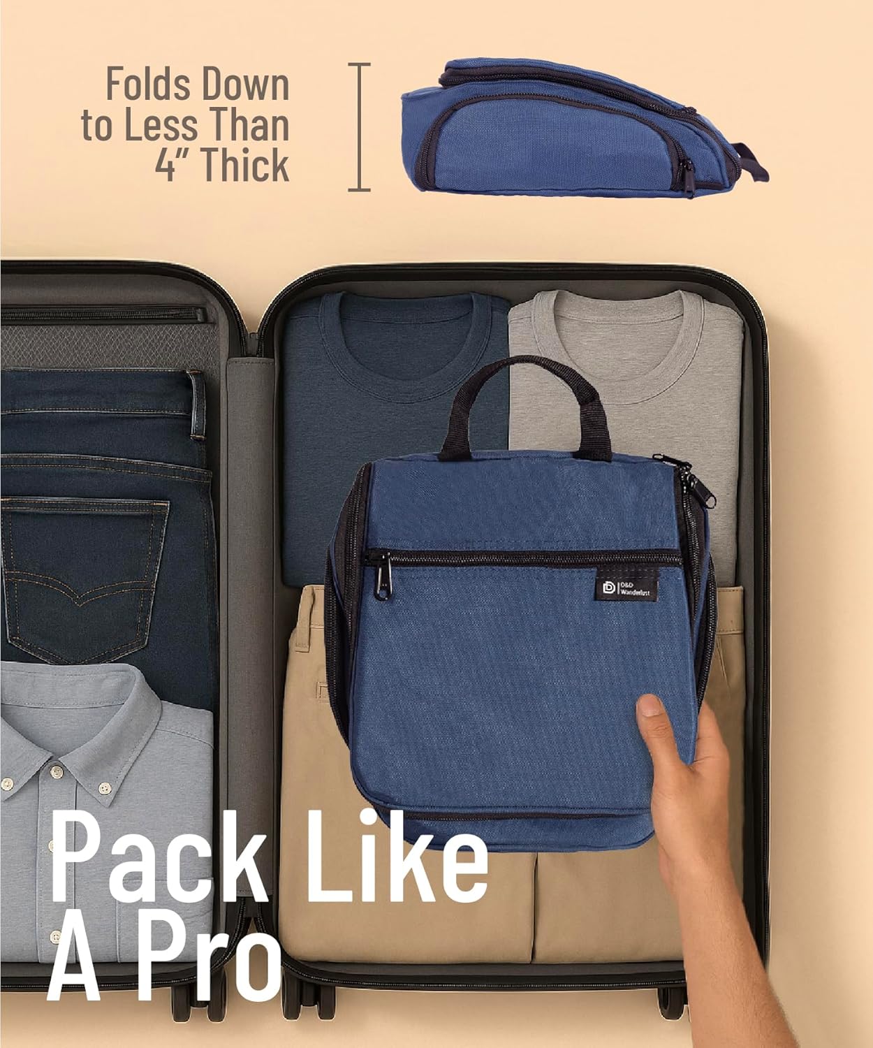 D&D Hanging Travel Toiletry Bag for Men and Women – Extra Large Hanging Shower Bag Toiletries Organizer Kit with 10 Compartments, Quality Zippers, XXL Metal Swivel Hook, Water-Resistant Nylon