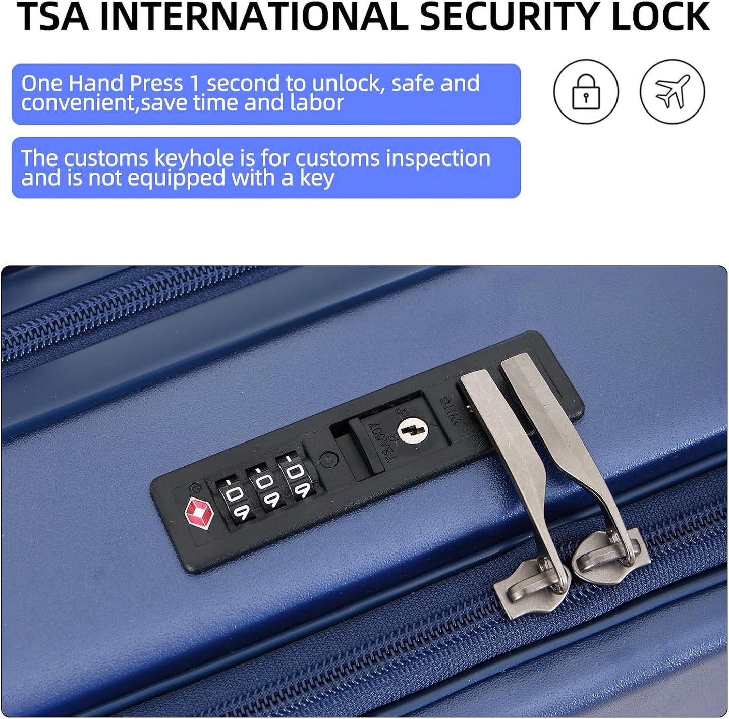 29 Inch Luggage, Top Opening Airline Approved ABS+PC Hard Shell Suitcases with Silent Wheels, TSA Lock,Front Pocket and Wet-dry Separated Six-piece Set (Dark Blue, 29 Inch)