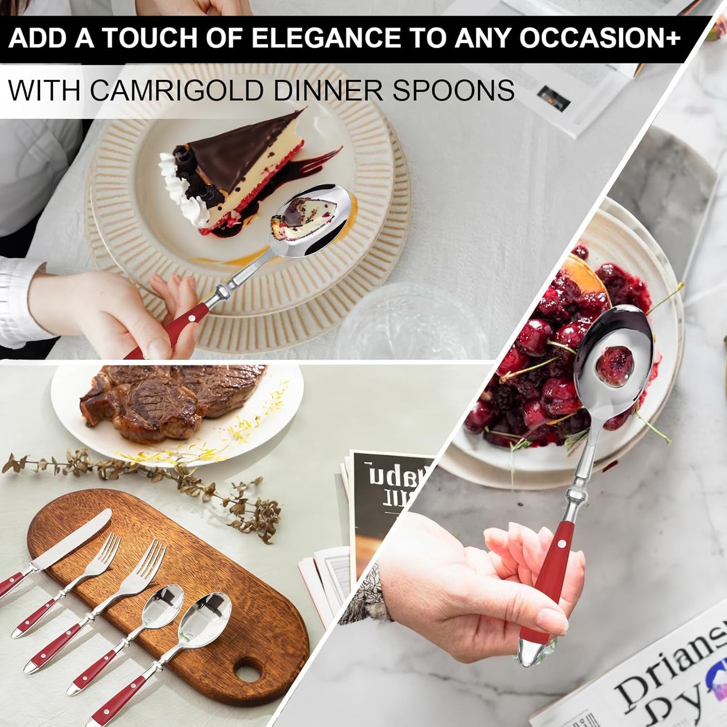 20-Piece Silverware Set for 4, High-end Everyday Flatware Set, Red Handles Cutlery Set, Retro Stainless Steel Forks and Spoons, Mirror Finished Utensil for Home Restaurant, Dishwasher Safe