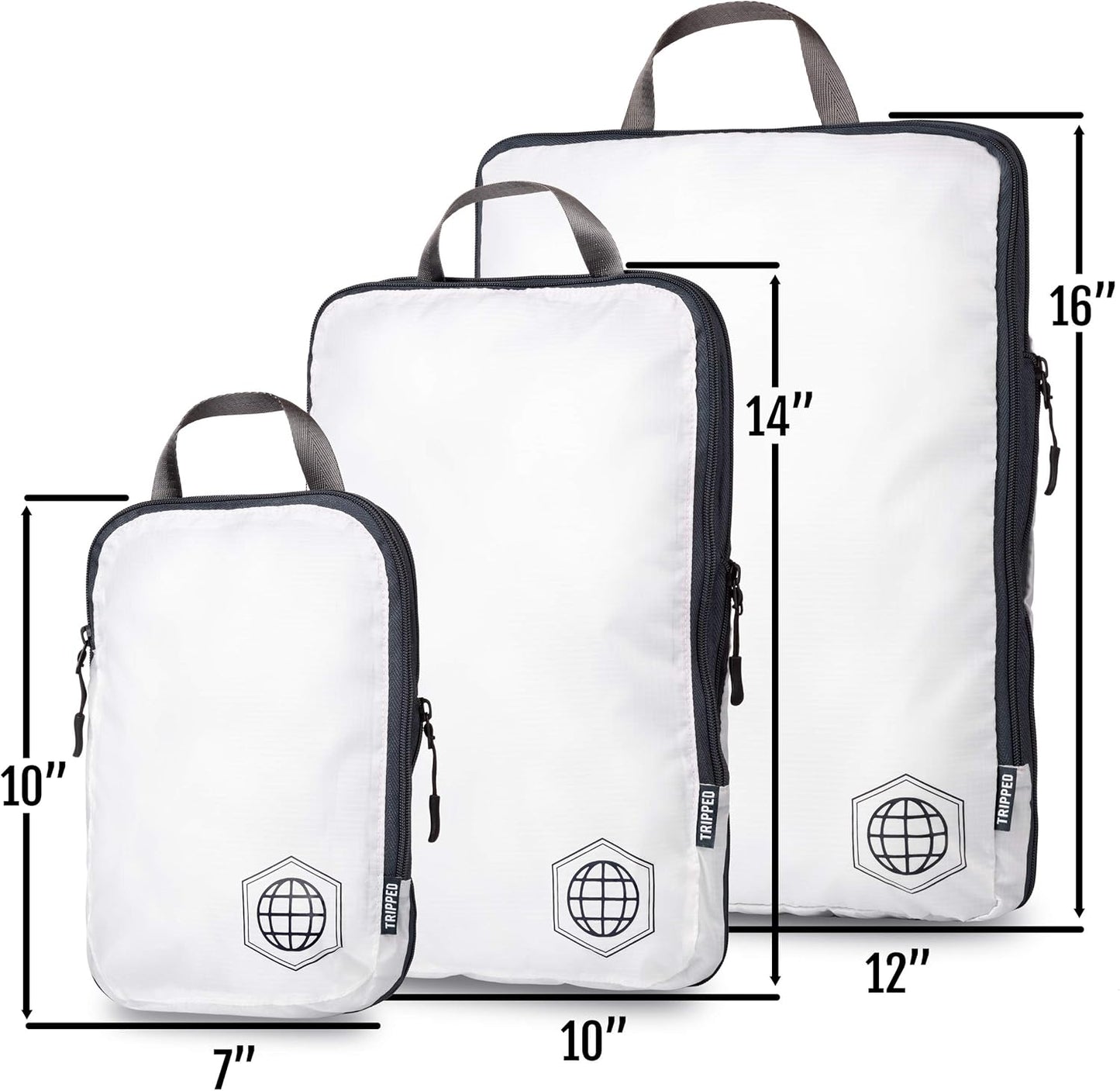Large Compression Packing Cubes for Travel-Packing Cube Luggage Organizers 7 Piece Set for Checked Luggage-Ultralight, Expandable/Compression Bags by TRIPPED Travel Gear (White/Grey)