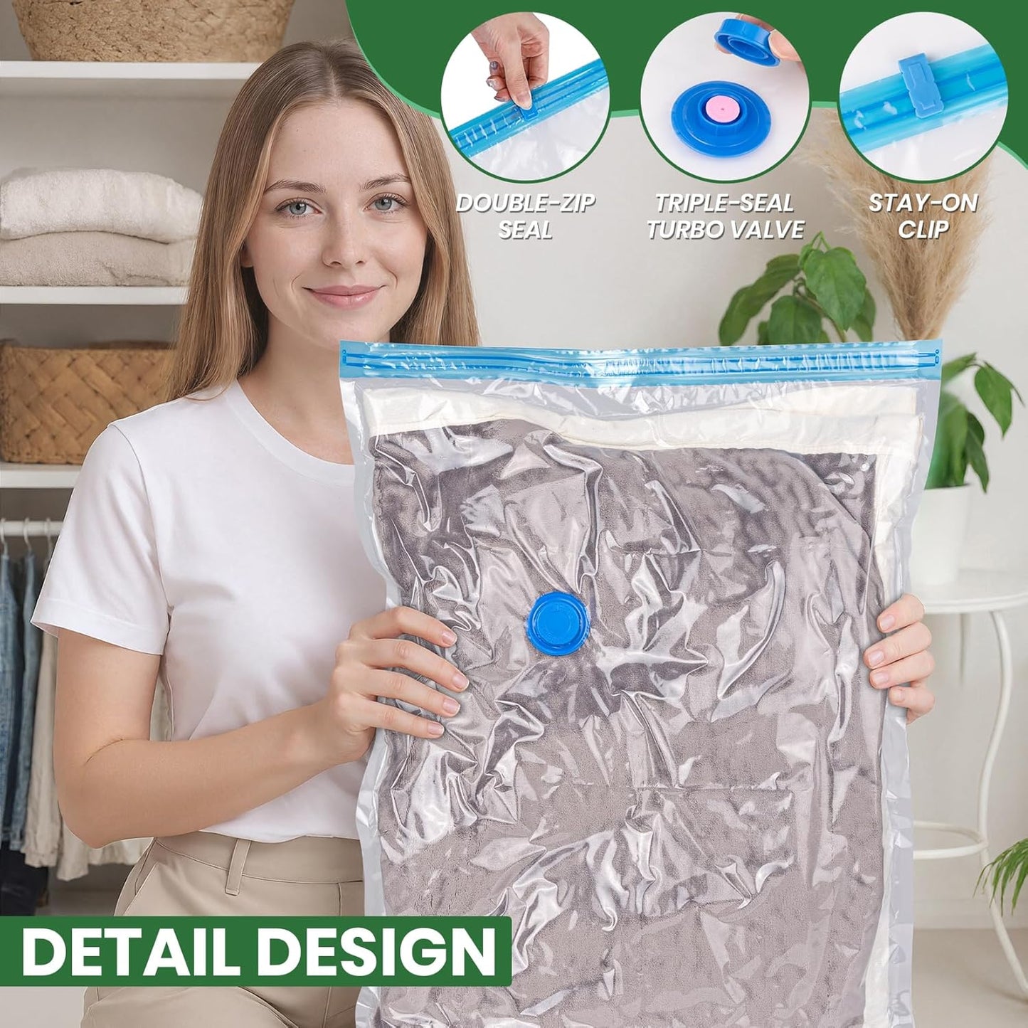 Vacuum Storage Bags,10Pack Vacuum Seal Bags for Clothing,Bedding,Clothes,Comforters,Blankets,Pillows-5 Jumbo+5Large Space Bag Vacuumm Storage Bag Hand Pump Inclued