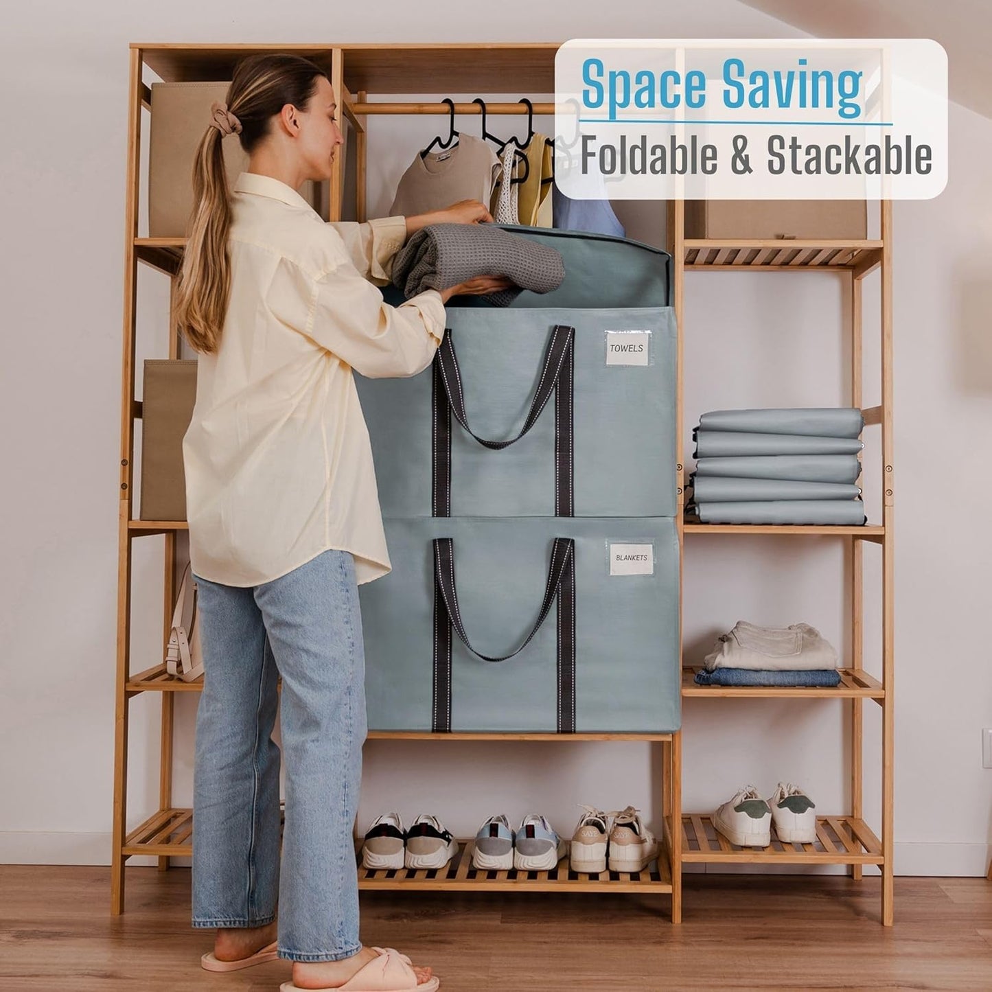 VENO 4 Pack Moving Bags, Heavy Duty, Moving Boxes Alternative, Packing Storage Supplies for Dorm Room Essentials with Zipper for Clothes, Extra Large Totes for Packaging (Light Blue Matte, 4 Pack)