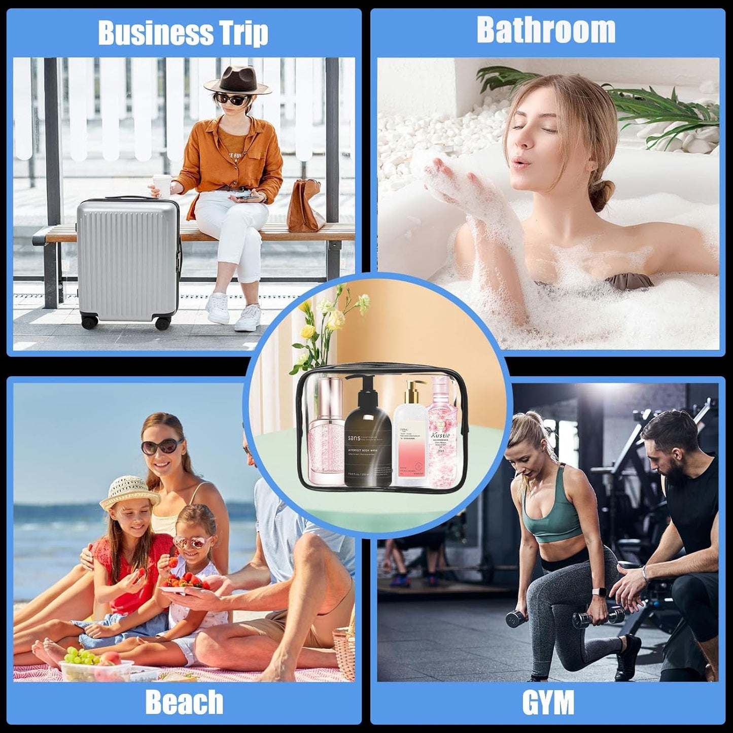 12 Pcs Clear Makeup Bag PVC Waterproof Zippered Clear Cosmetic Toiletry Makeup Carry Pouch for Women Men Vinyl Plastic Organizer Case for Vacation Bathroom (Small, Black)