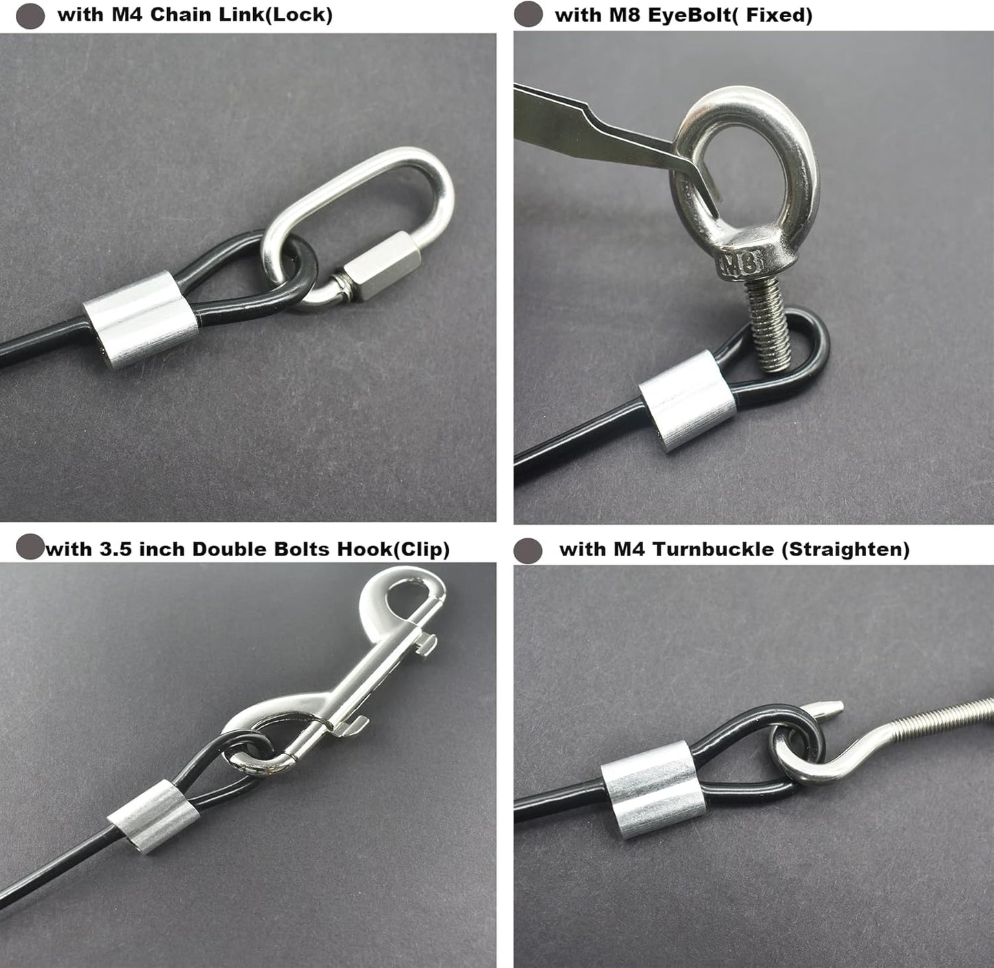 10 Pcs 2mm Wire 24 inch Vinyl Coated Stainless Steel Cable with Loops Short Wire Rope Lanyard Lock Security Chain Link for Outdoor Gates, Black (2mm x 24inch)