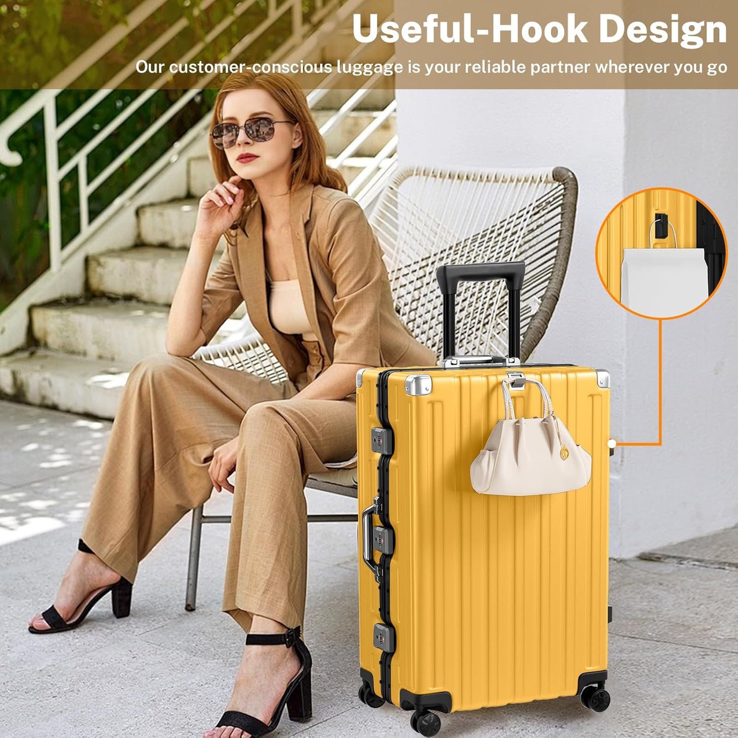 Krute Luggage 28 Inch Aluminum Frame Luggages TSA Lock No Zipper Checked Suitcase with Spinner Wheels Hard Shell Lightweight PC+ABS Large Suit Case