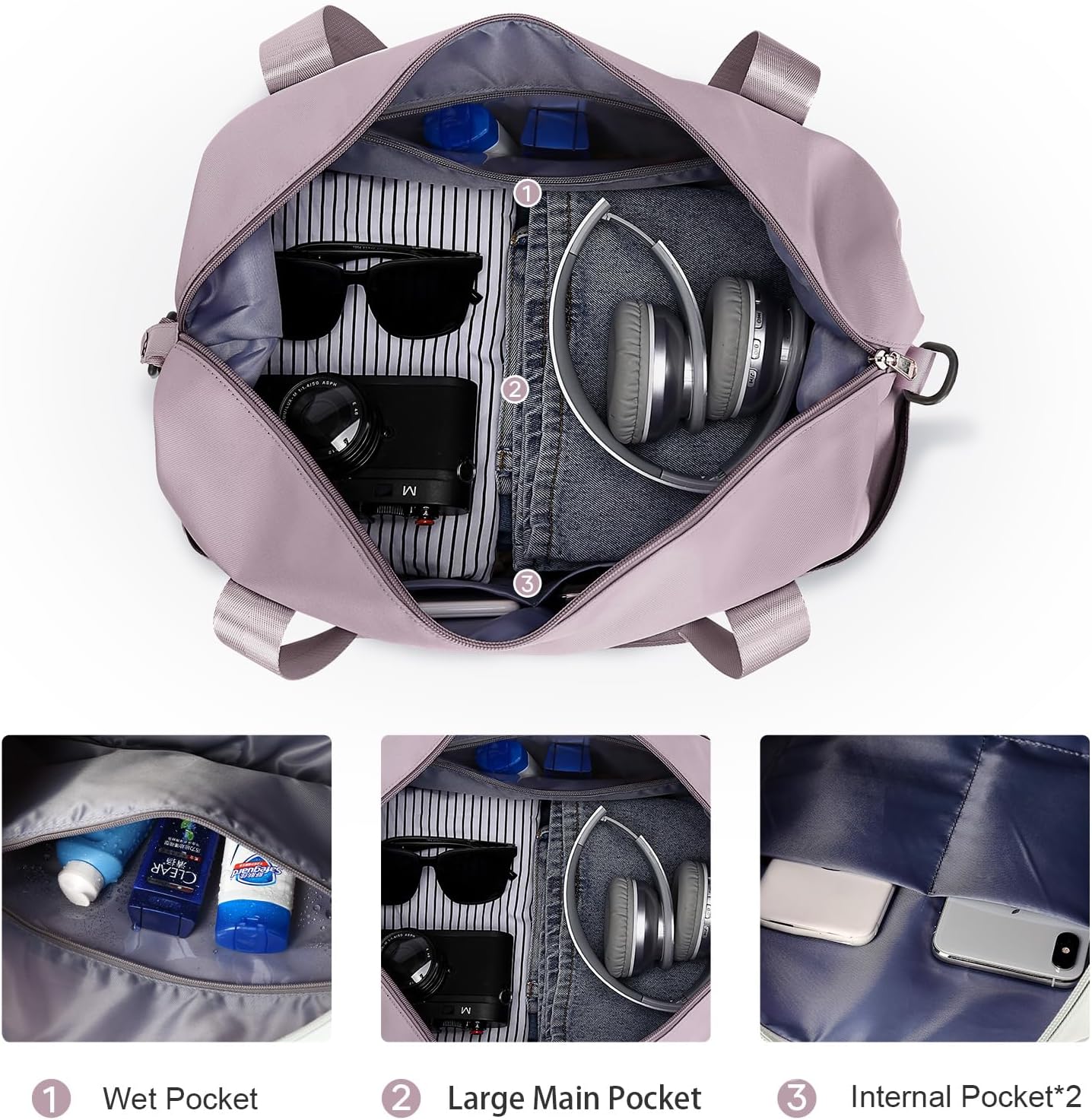 Travel Duffel Bag, Sports Tote Gym Bag, Shoulder Weekender Overnight Bag for Women