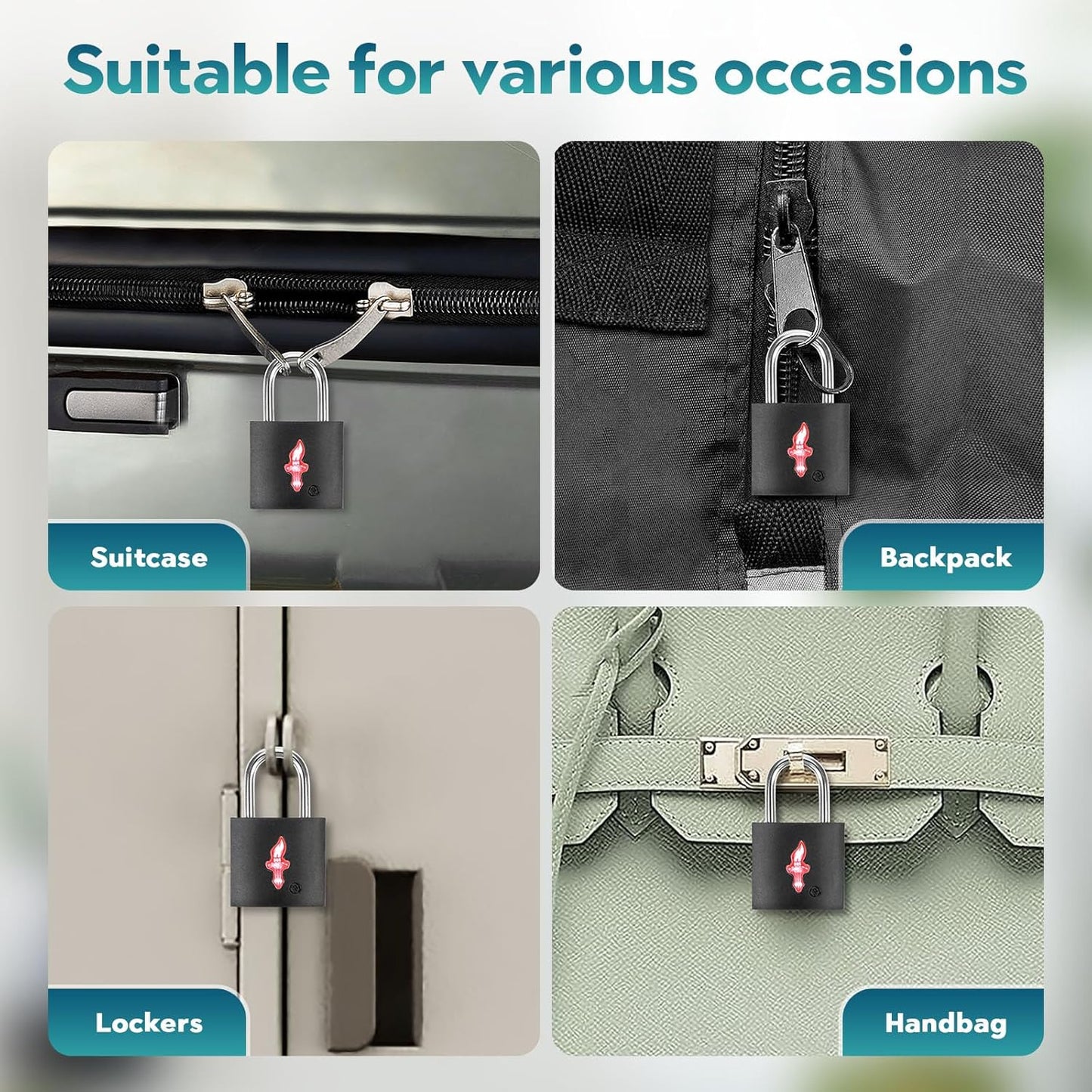 4 Pack TSA Luggage Locks with Key - Black Neon Square for Suitcase Backpack Travel Security Accessories