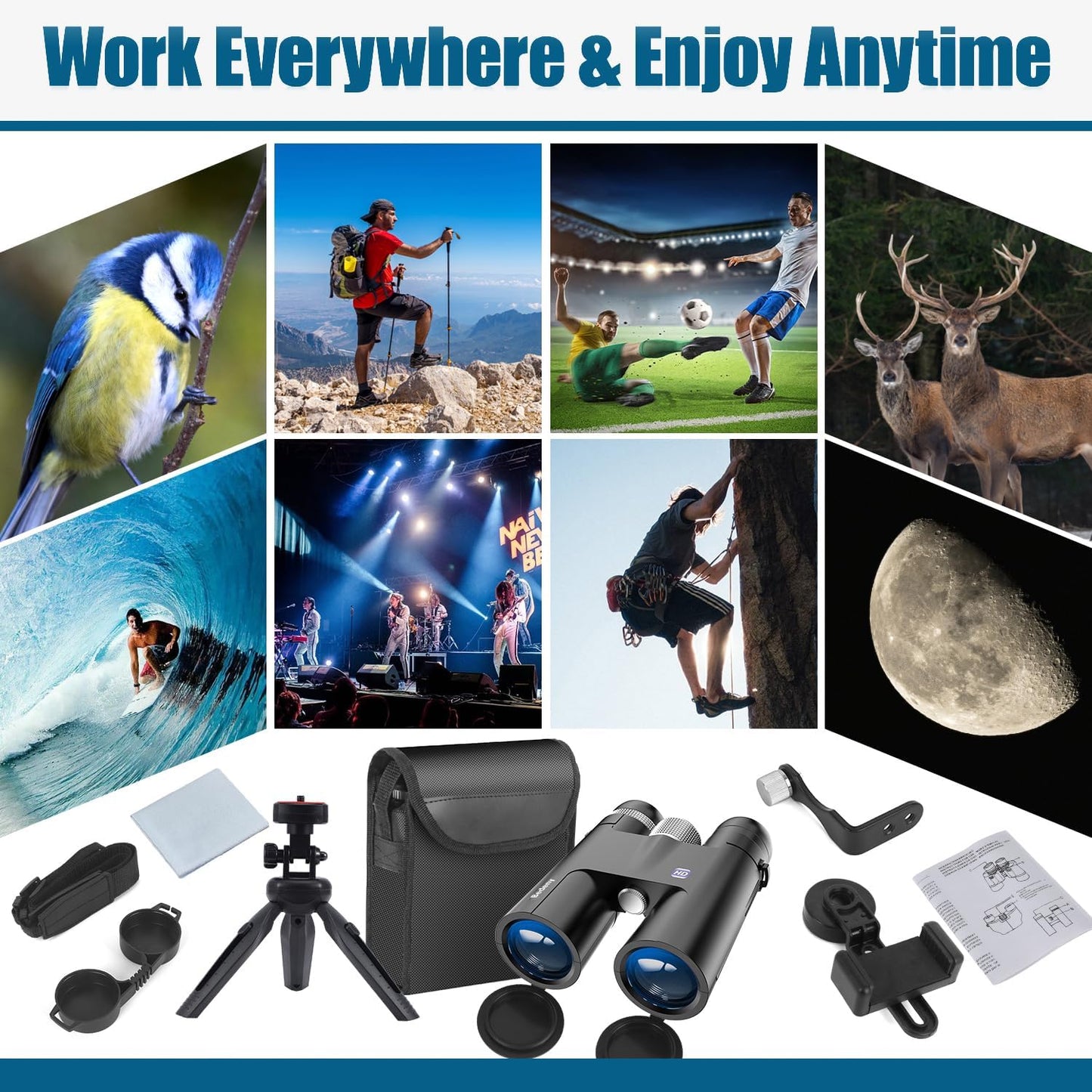 18X50 High Powered Binoculars for Adults with Upgraded Phone Adapter, Tripod and Tripod Adapter,Waterproof Compact Binoculars with Low Light Vision for Bird Watching,Outdoor Hunting,Travel,Sightseeing