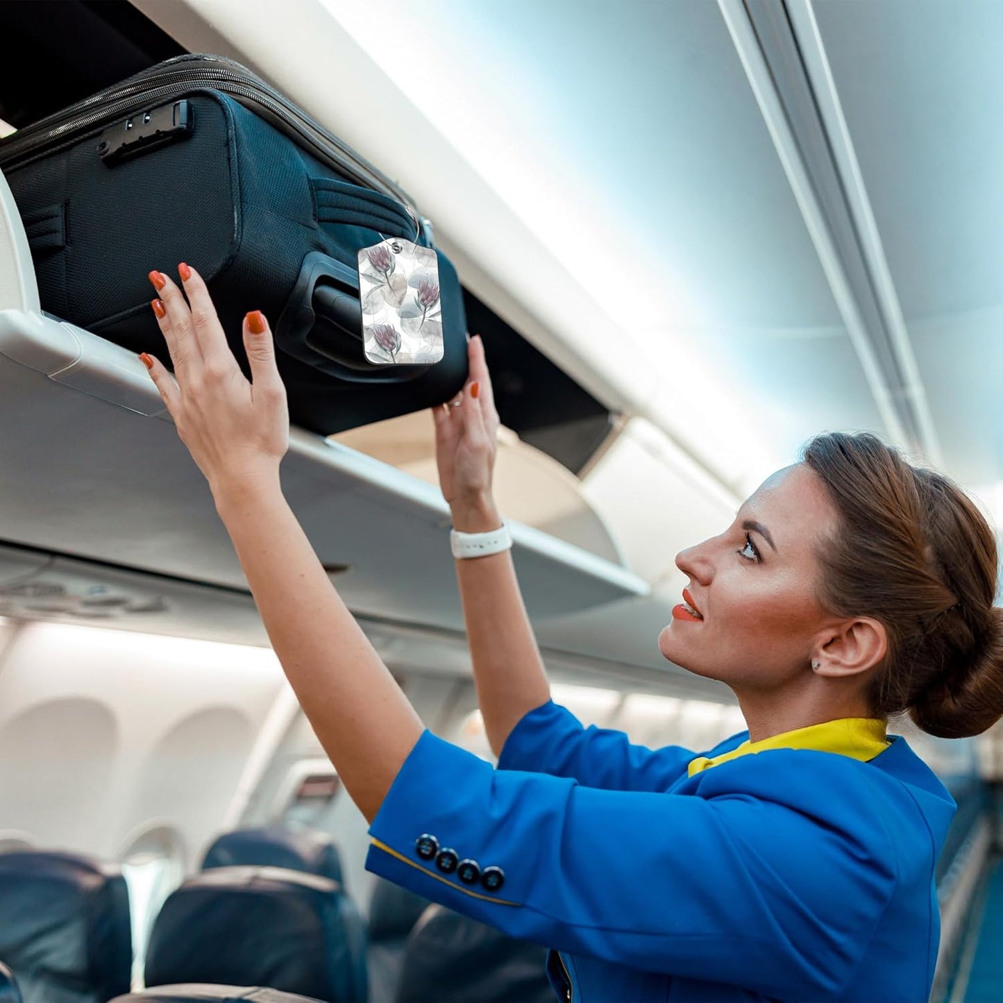 Luggage Tags for Suitcase Ink Flower 2 PCS Leather Travel Luggage Tag with Stainless Steel Loop Name ID Label Privacy Cover for Women Men Travel