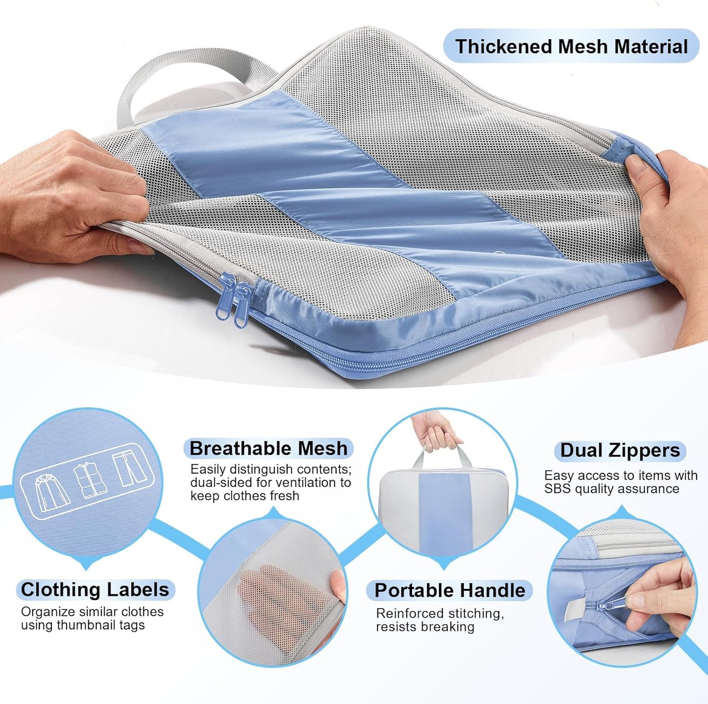 10 Set Compression Packing Cubes for Travel Essentials,Compressible Expandable Packing Cubes for Suitcase,OlarHike Luggage Organizer Bags for Travel,Handy Helper for Organizing Clothes(Light Blue)