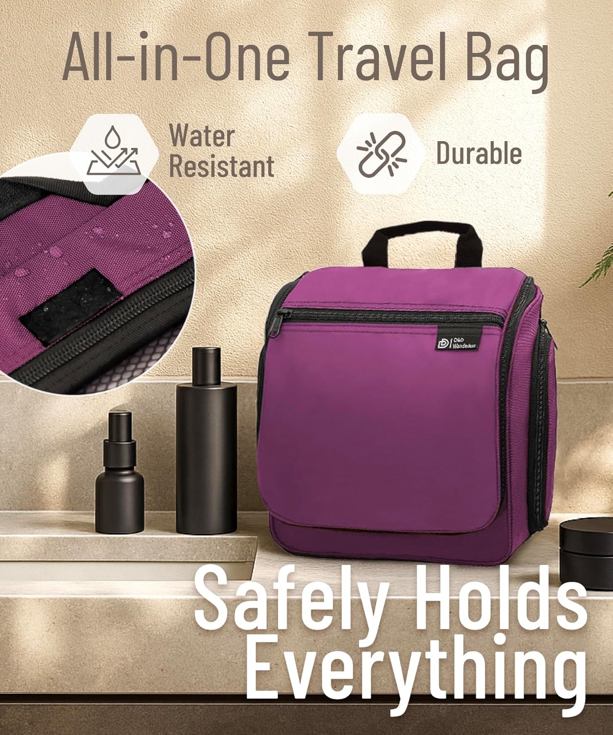 DD D&D Wanderlust D&D Hanging Travel Toiletry Bag for Men and Women – Cosmetics, Makeup and Toiletries Organizer Kit with 10 Compartments, YKK Zippers, XXL Metal Swivel Hook, Water-Resistant Nylon