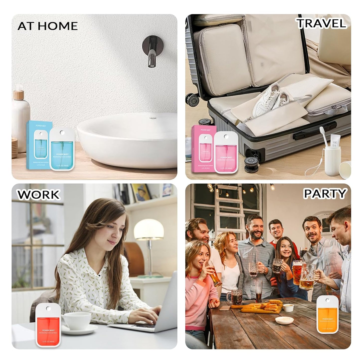 Power Mist Hydrating Hand Sanitizer Spray, Portable Travel-Size Hand Sanitizer Spray, 500-Sprays Each,Suitable for Both Adults and Children (4PCS)